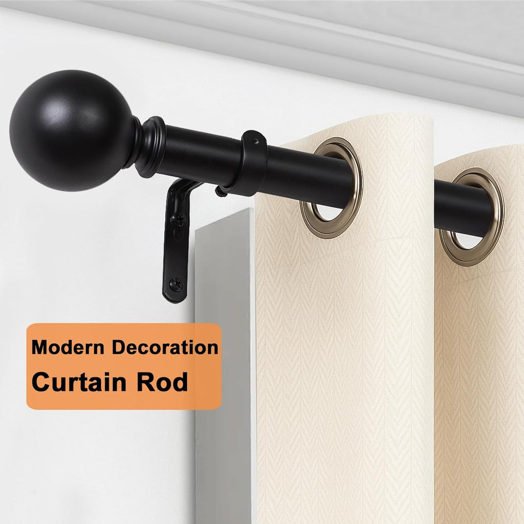 Black Curtain Rods for Windows 18 to 45 inches, 1 Inch Modern Metal Drapery Rods, Adjustable Heavy Duty Curtain Pole with Round Finials(18"-45"Black)