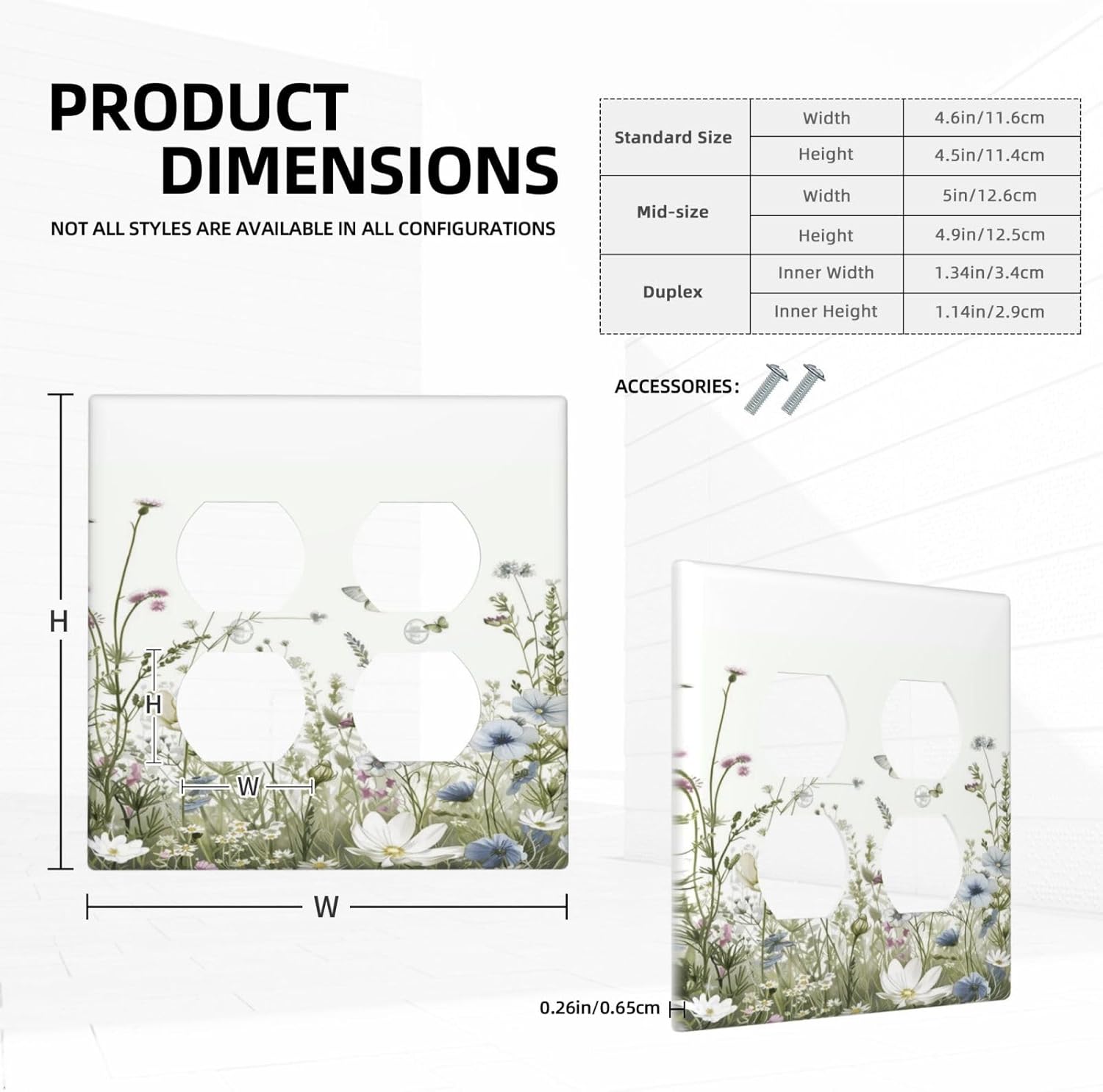 Colorful Wildflowers Daisy Plant Butterfly Floral Outlet Covers 2 Gang Double Duplex Decorative Light Switch Covers Electrical Wallplates Socket Faceplate for Bed Room Living Room Decor