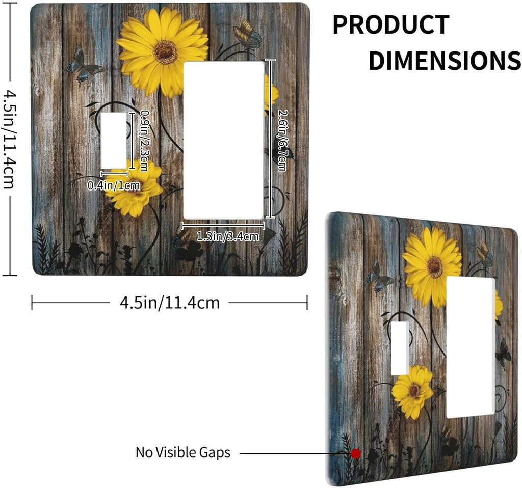 Rustic Barn Sunflower Wooden Daisy Flower Plank Outlet Covers 1 Toggle 1 Rocker Combination Decorative Wall Plate Electrical Switch Plates Light Switch Cover Plate for Farmhouse Home Decor