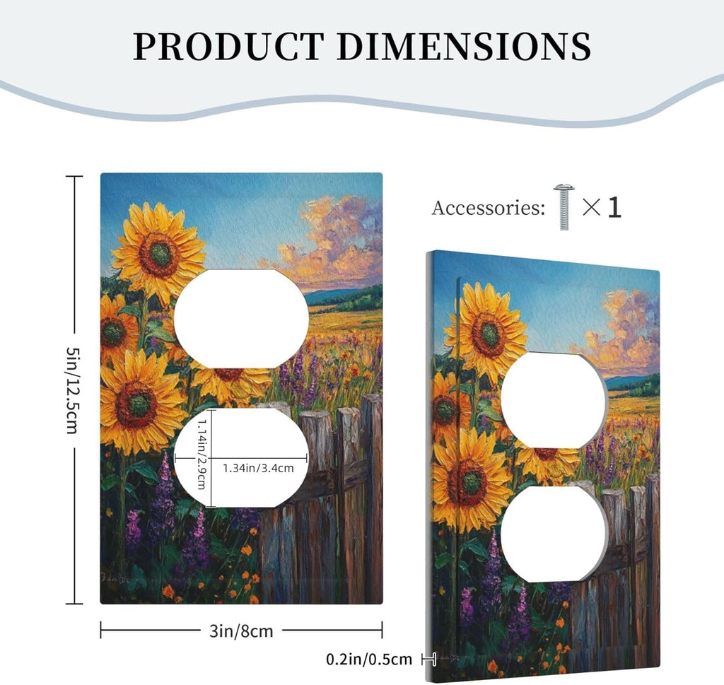 Decorative Outlet Covers Rustic Wilderness Sunflower Lavender Muzha Oil Painting 1 Gang Duplex Light Switch Cover Plate Wall Plates for Electrical Outlets Switchplate Faceplate