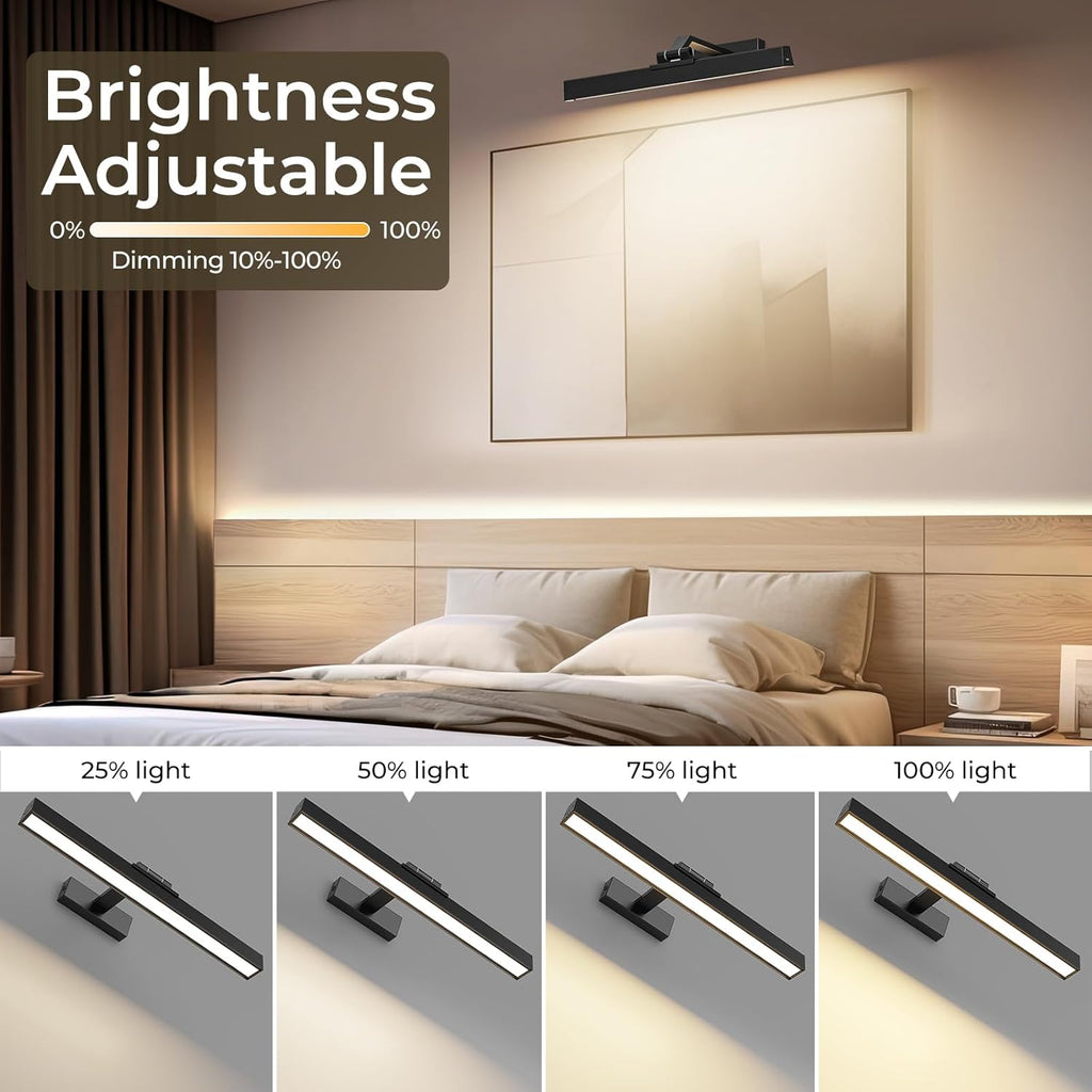 Picture Lights for Wall, Battery Operated Gallery Light 16in for Paintings CCT Dimmable Recharging Battery Wall Lamp with Remote Control for Living Room Dartboard Art Bathroom 2PCS