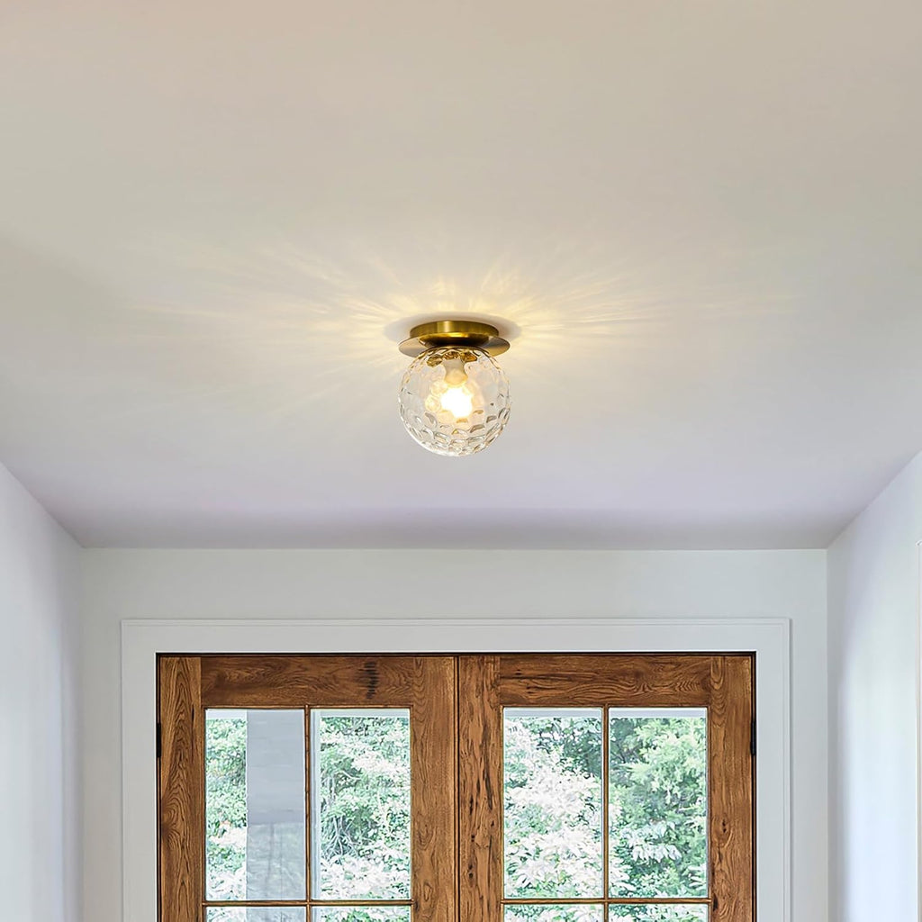 Modern Glass Globe Wall Sconce: Gold Spherical Sconces Light with Hammered Clear Glass Shade - Small Brass Vanity Single Ball Lights Fixture - Contemporary Wall Mounted Lamp for Bedroom Living Room