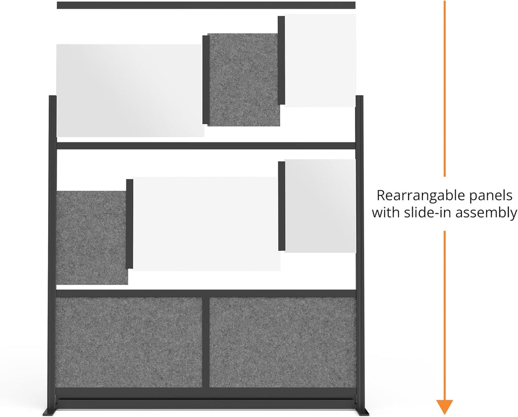 Stand Up Desk Store Expanse Modular Wall | 53'' x 48'' Wall | Expandable Partition Room Divider with Rearrangeable Frosted Acrylic & Sound Absorbent Panels (Black Frame)