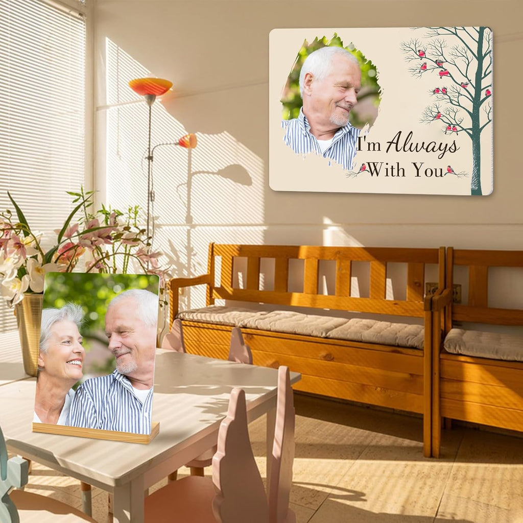 Custom Photo Prints - Metal Desktop Picture Frame with Photos & Text & Wooden Base Personalized Gifts for Family Lovers Pets and Friends, Optional Multiple Sizes
