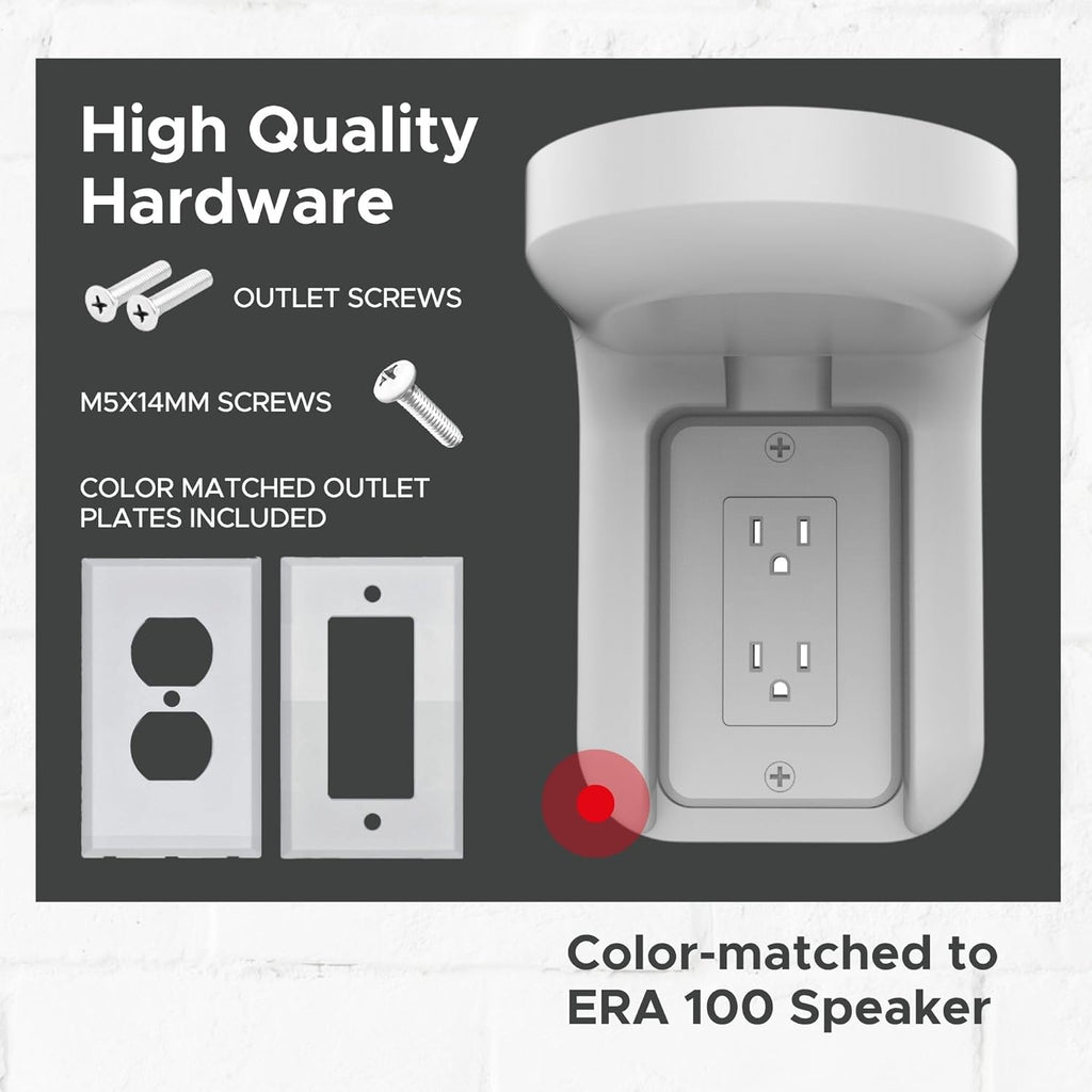 Sound Bass ERA100 Shelf Wall Outlet AC, White, Home, Compatible with Sonos ERA 100, Plug Mount Organizer, Bathroom, Kitchen, Bedrooms, Cord Management, Easy Installation, Mounting Kit Included