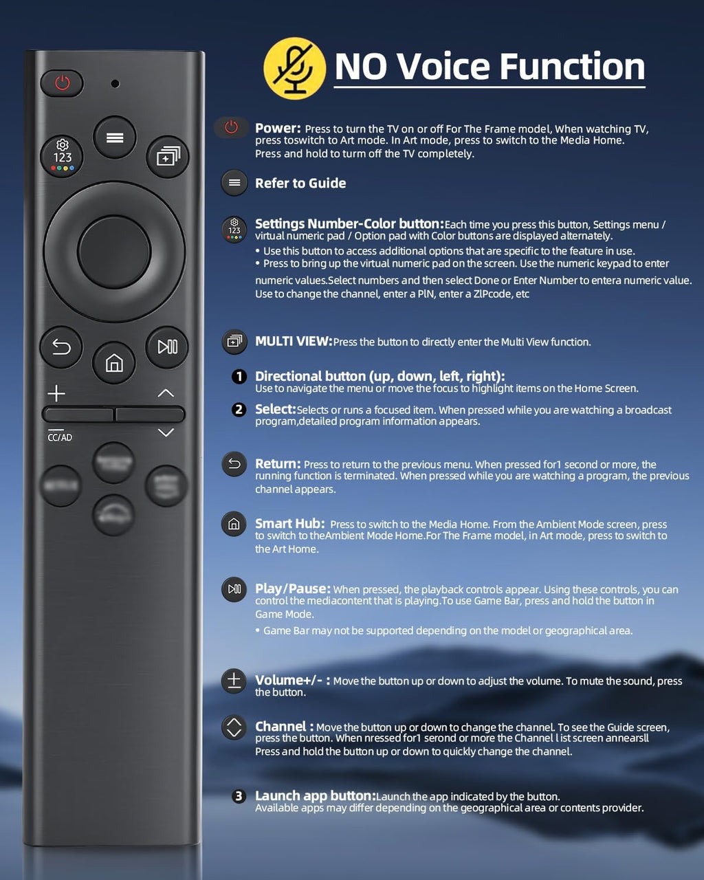 Replacement Remote Control for Samsung Smart TVs – Ready to Use, Universal Remote Compatible with Samsung Frame Curved QLED Crystal UHD TVs