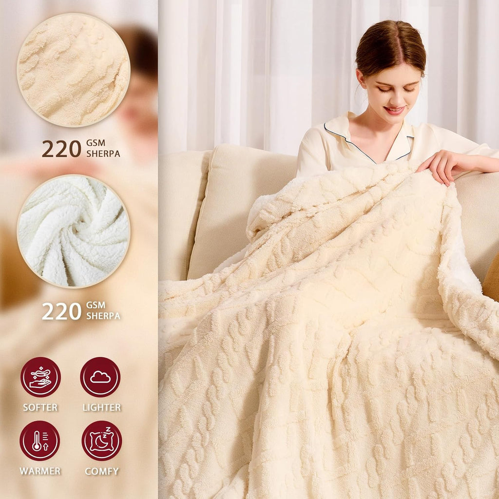 Heated Electric Blanket King Size-100"x90" Heating Blanket with 10 Heating Levels & 5 Time Settings Over-Heat Protection，Winter Warmer for Adults with ETL Certification（Cream）