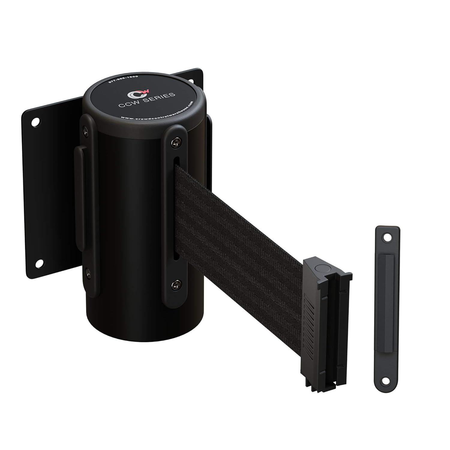 Crowd Control Warehouse - CCW Series WMB-120 Fixed Wall Mount Retractable Belt Barrier - 11 Foot, Black Belt with Black Steel Case, Crowd Control Barriers