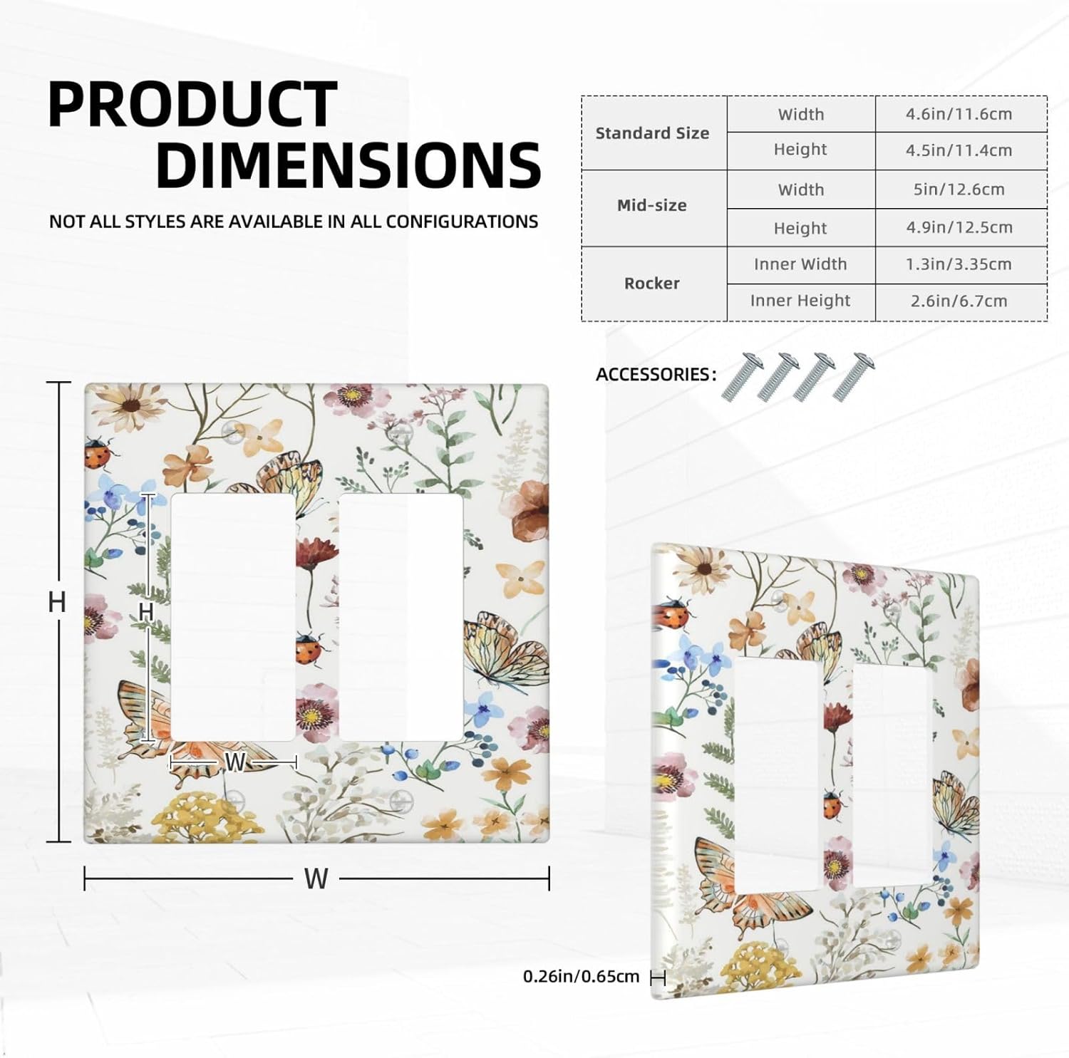 Decorative Outlet Covers Rustic White Butterfly Flowers Leaves 2 Gang Wall Plate Double Rocker Two Switch Wall Cover Plate Light Switch Cover Plate Faceplate for Country Bedroom Decor