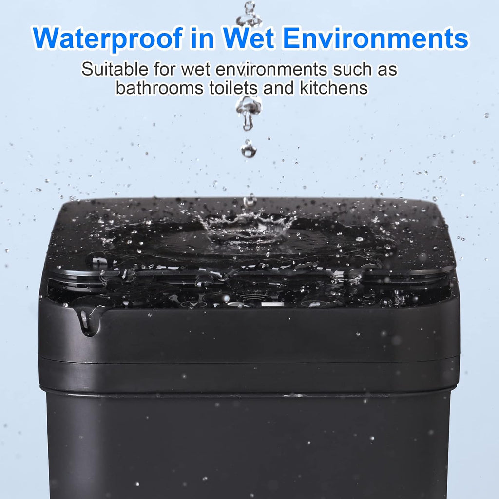 Bathroom Automatic Trash Can 4 Gallon Touchless Motion Sensor Small Garbage Can with Lid Smart Electric Plastic Narrow Garbage Bin for Living Room Bedroom Office Kitchen (Black)