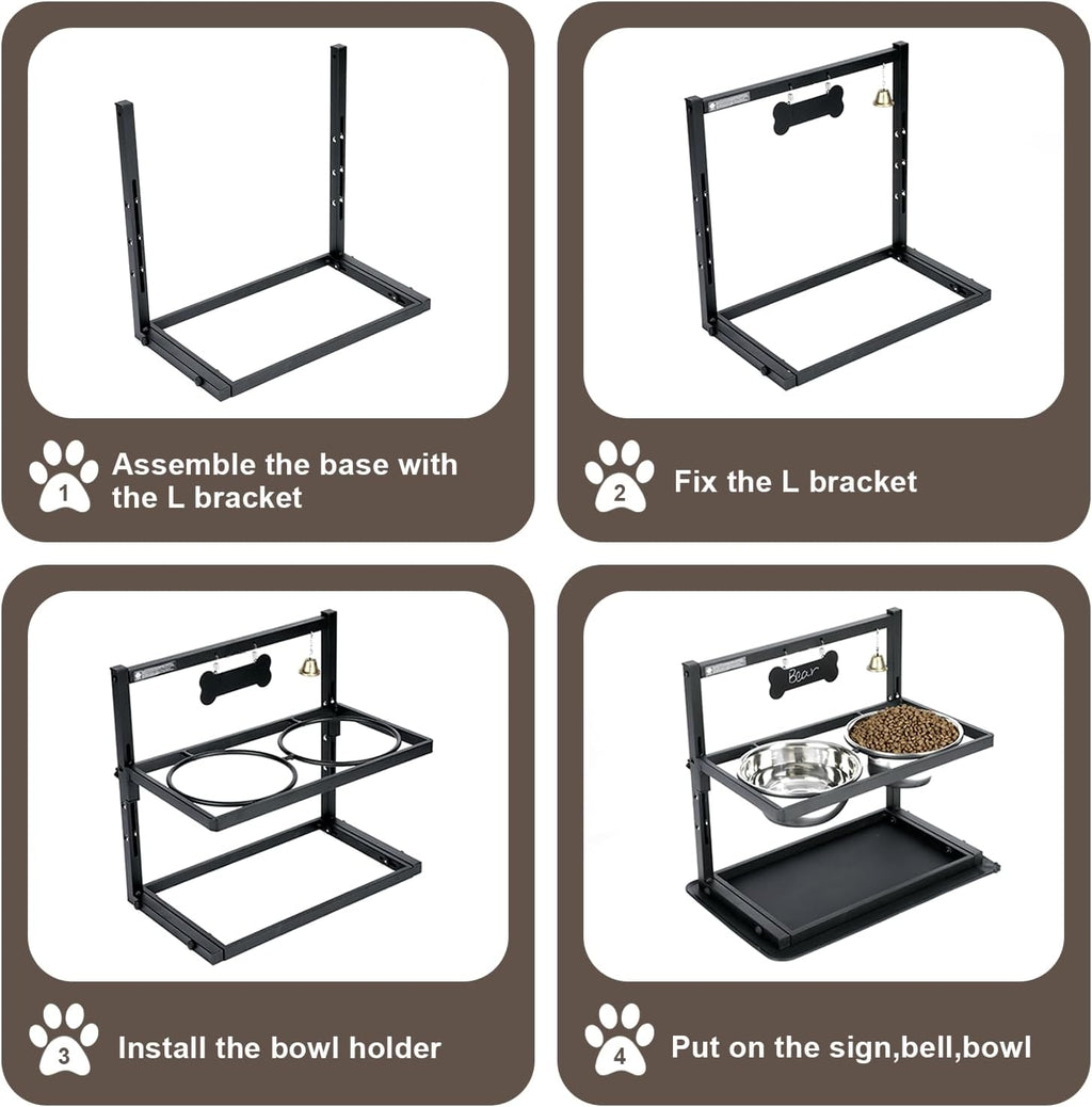 Elevated Dog Bowls with Slow Feeder for Large and Medium Dogs, Adjustable Height Raised Dog Bowl Stand with 2 Stainless Steel Bowls and Spill-Proof Mat, Dog Feeder for Healthy Eating (Grey)