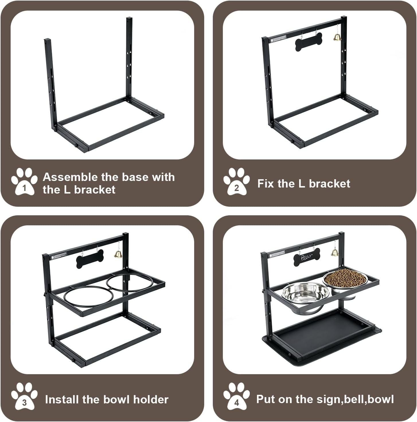 Elevated Dog Bowls with Slow Feeder for Large and Medium Dogs, Adjustable Height Raised Dog Bowl Stand with 2 Stainless Steel Bowls and Spill-Proof Mat, Dog Feeder for Healthy Eating (Grey)