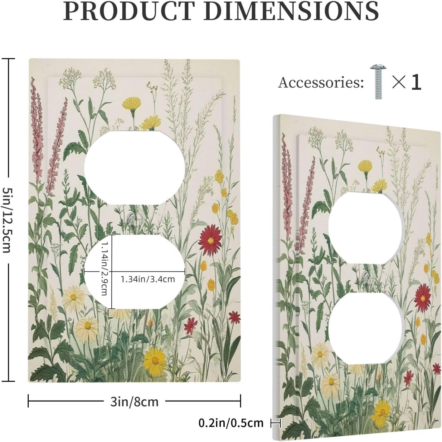 Rustic Wildflower Green Plants Daisy Floral Outlet Covers 1 Gang Duplex Light Switch Cover Decorative Switch Plates Electrical Receptacle Faceplate Wall Plate For Farmhouse Bed Room Decor