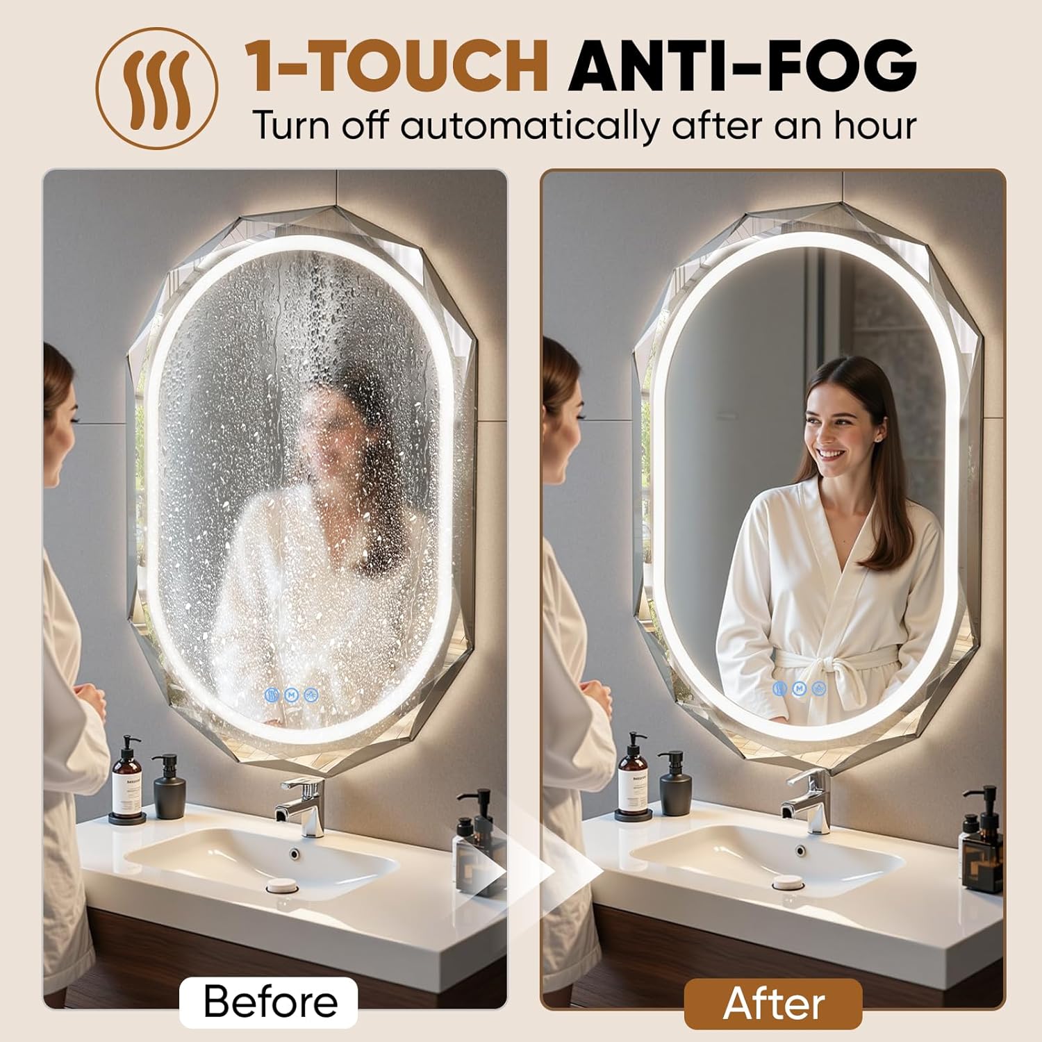 30"X40" Oval LED Bathroom Mirror with Lights, Frameless Vanity LED Mirror for Bathroom with Beveled Edge, Backlit Anti-Fog, Dimmable, 3 Colors, Memory Function, Tempered Glass, Shatter-Proof