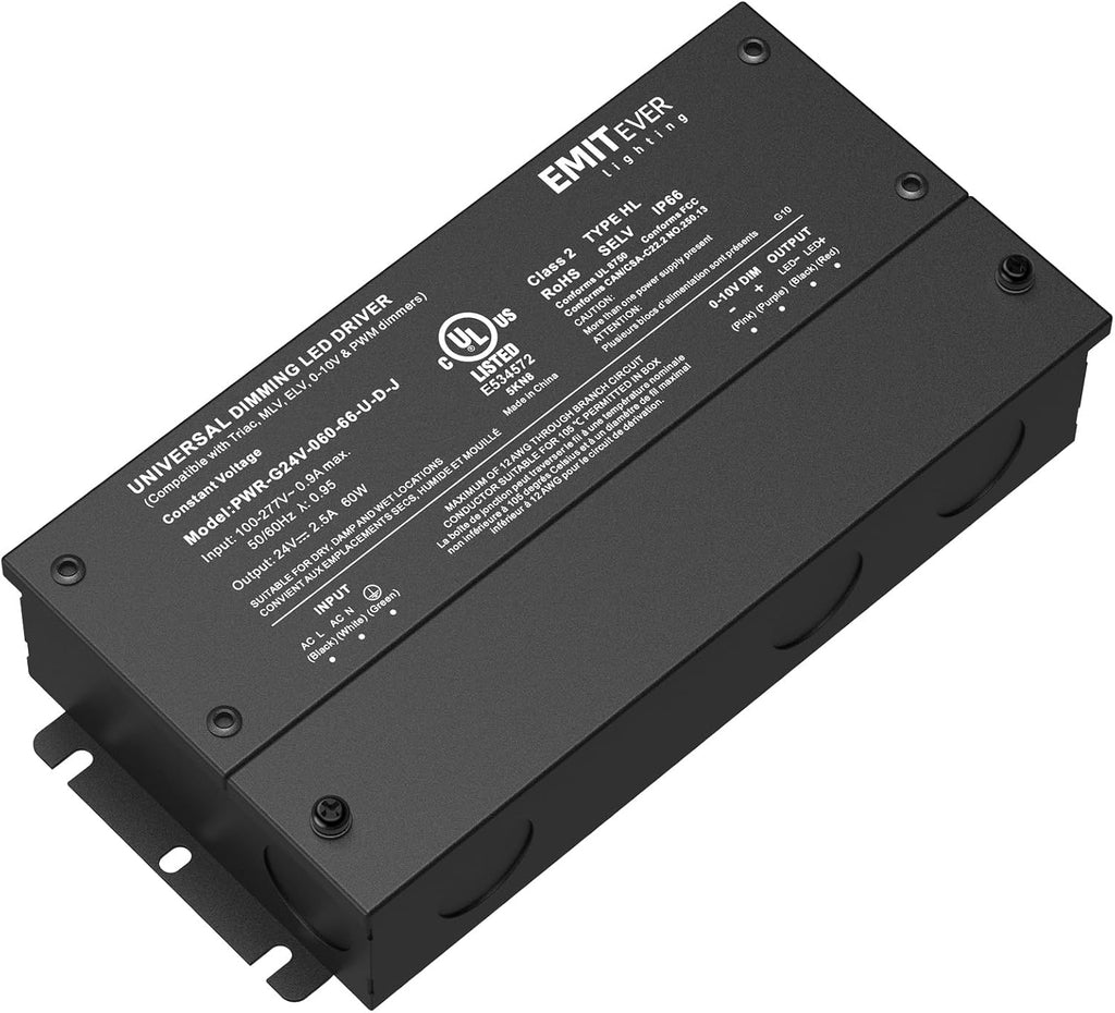 EMITEVER 60W Dimmable LED Driver, 24V Triac Dimmable Power Supply, AC to DC Transformer for LED Light, Compatible with Lutron and Leviton Dimmer, Waterproof IP67 and UL Listed, Class 2