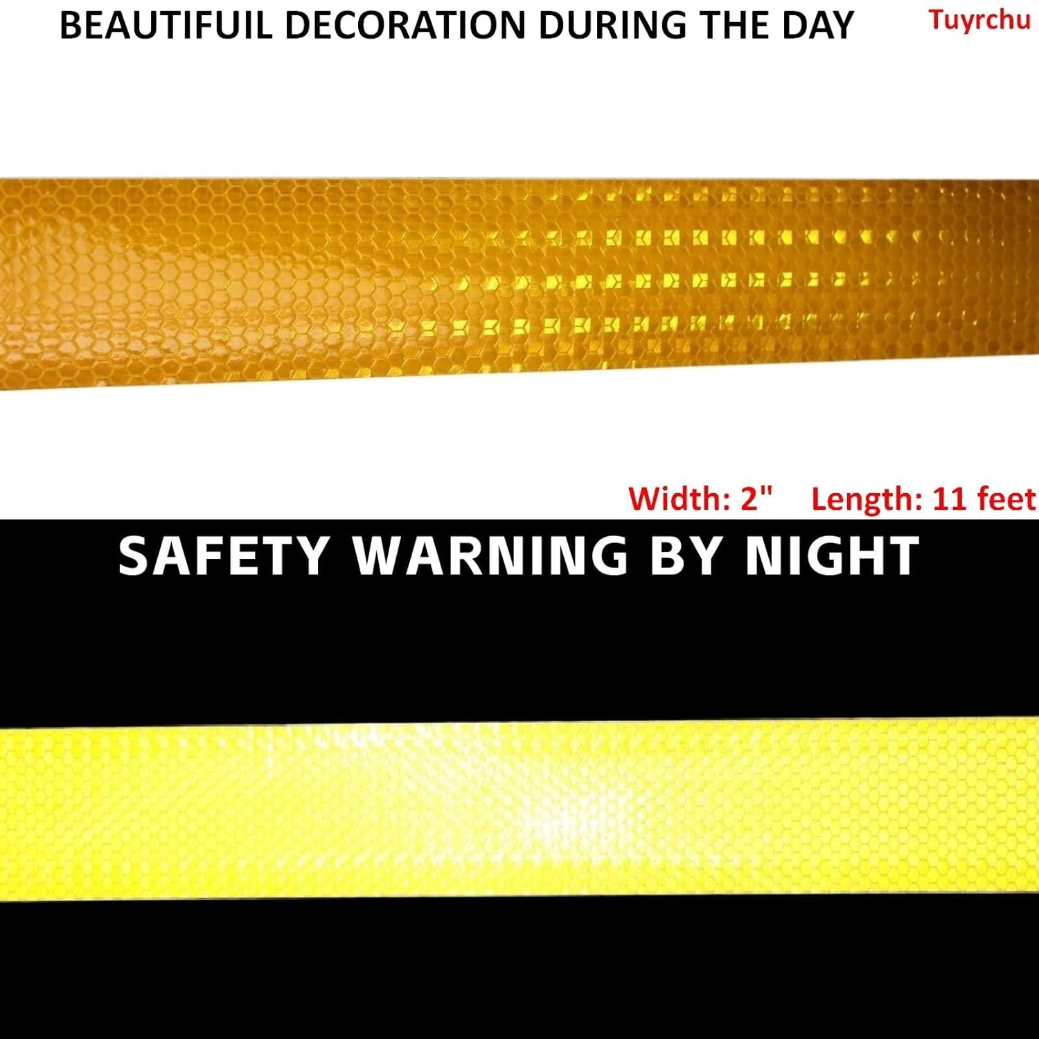 Yellow Reflective Tape 2 inch, Outdoor Waterproof High Visibility Warning Industrial Marking Tape, Safety Stickers (11 feet)