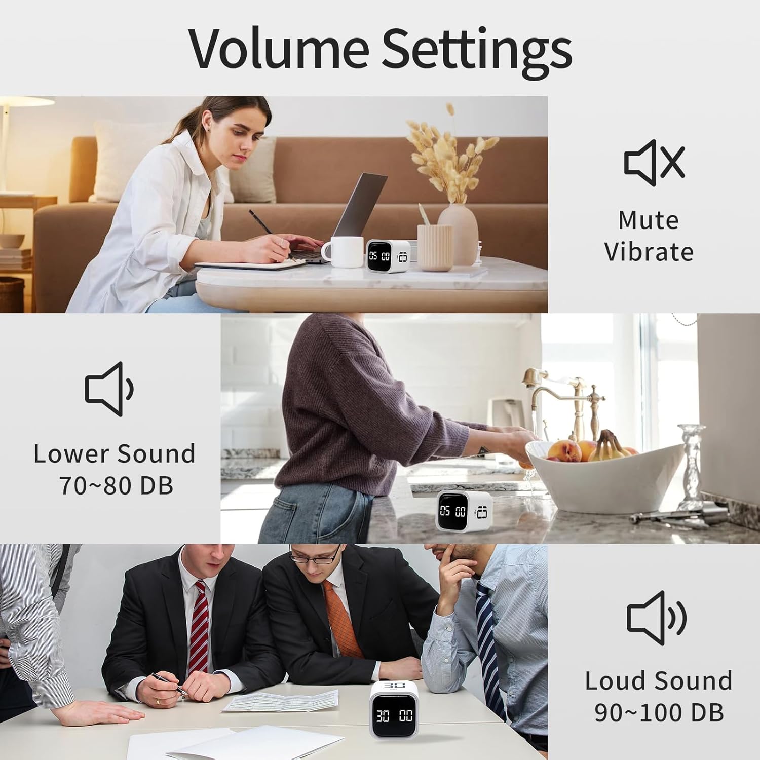 Productivity Timer Flip Gravity Sensor Cube Timer Countdown & Countup,Mute & Vibrate & Sound，5/10/30/60min & Custom Timing, Perfect for ADHD,Work,Learning,Kitchen Cooking (2 White)