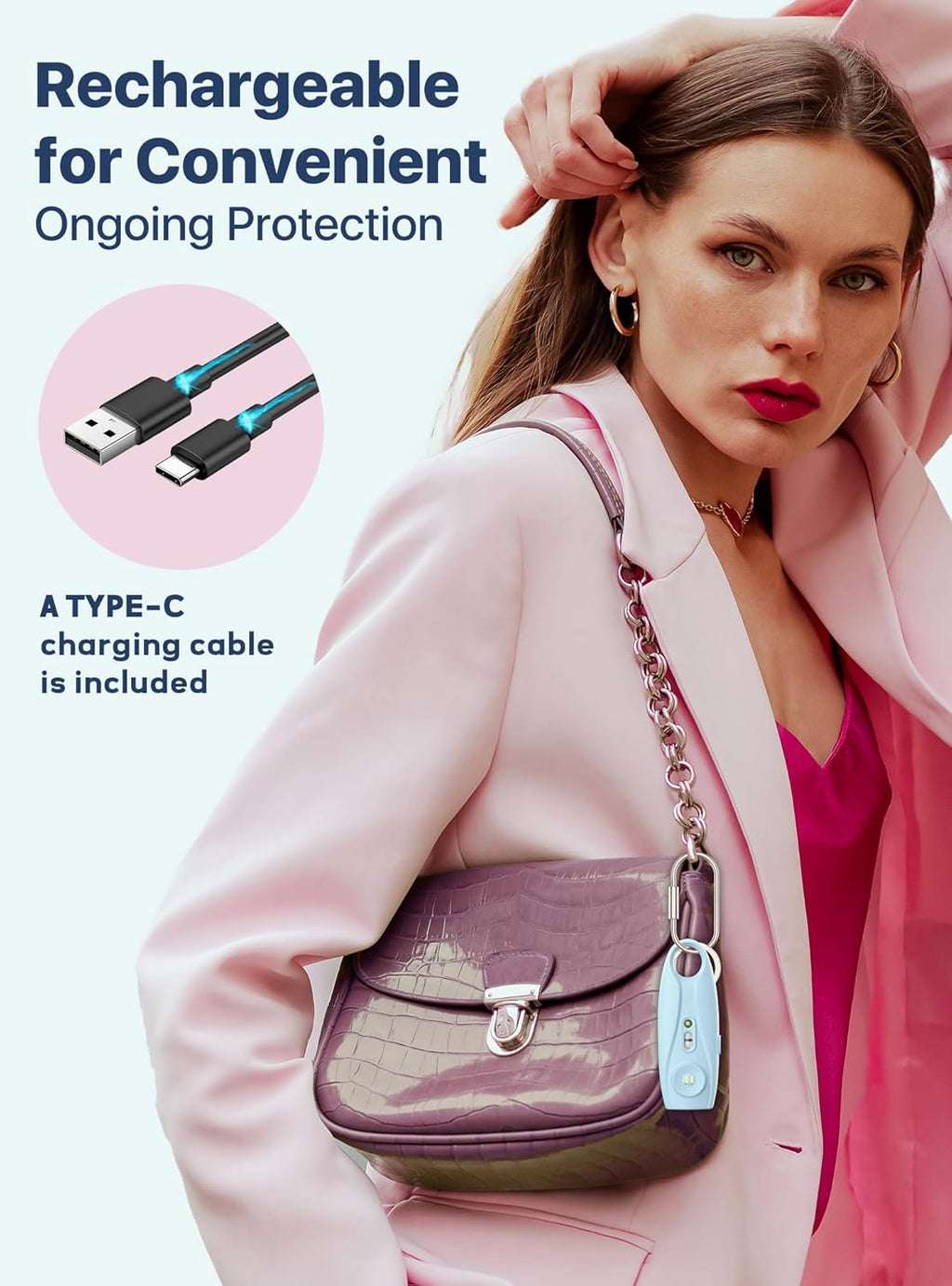 Rechargeable Personal Safety Alarm Keychain, Upgraded Dual-Color Red & Blue Strobe Light, LED Flashlight, 130dB Loud Siren, Safe Personal Alarm for Women, Kids and Elders
