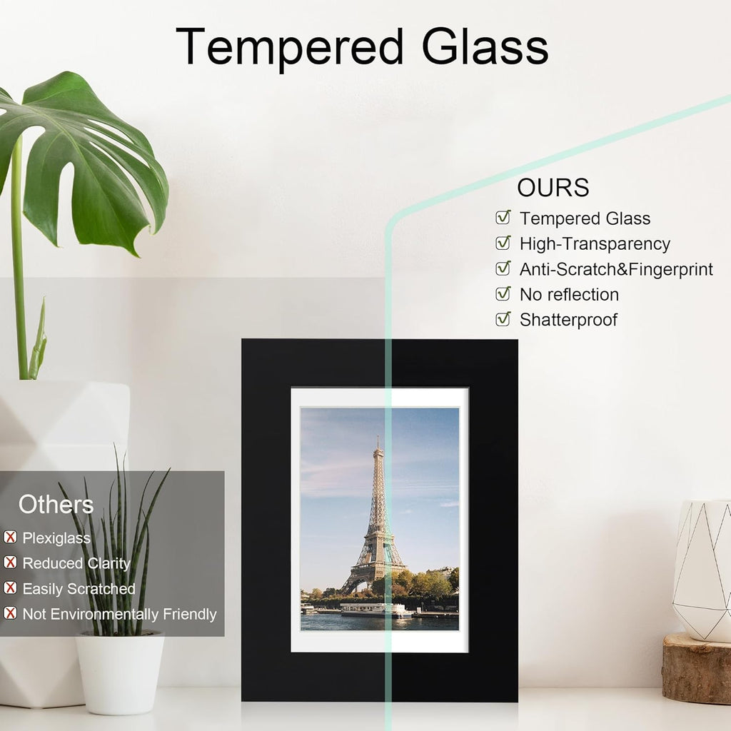 iRahmen 4x6 Picture Frame with HD Tempered Glass, Display Pictures 3.5x5 with Mat or 4 x 6 Without Mat, Wood Photo Frames for Tabletop and Wall Mount (Black, 1 Pack)