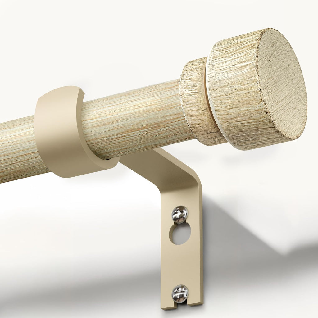 White Oak Wood Grain Curtain Rods for Windows 28 to 48 Inches 1" Diameter Boho Decorative Heavy Duty Window Curtain Rod Adjustable with Solid Finials for Living Room Bedroom Kitchen Farmhouse Outdoor