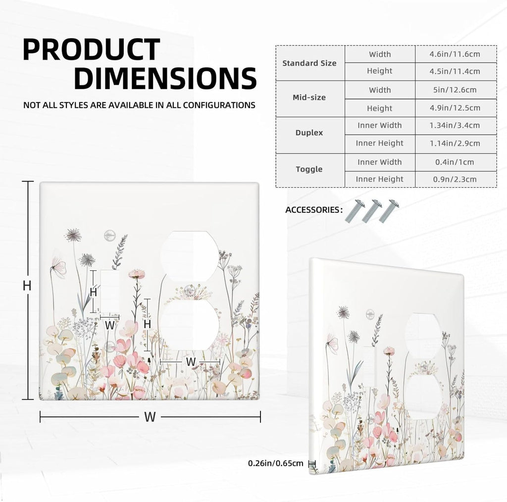 Floral Watercolor Wildflower Dandelion Plant Wallplates 1 Toggle 1 Duplex Switch Plate Electrical GFCI Faceplate Decorative Light Switch Covers for Farmhouse Bed Room Decor