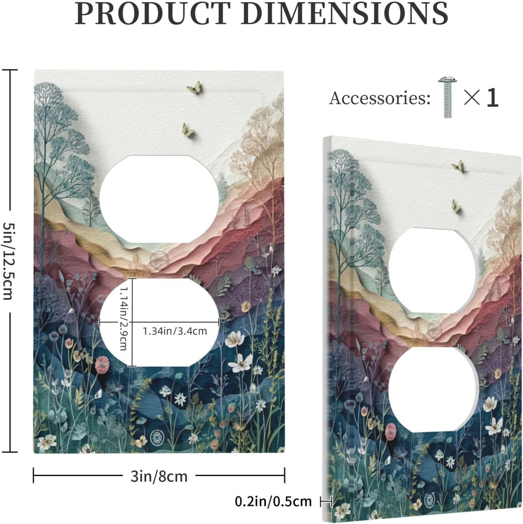 Wildflowers Rustic Flowers Floral Plants Duplex Outlet Wall Plate Cover Vintage Mountain Decorative Light Switch Covers Electrical Faceplate Switch Plates for Bathroom Kitchen Home