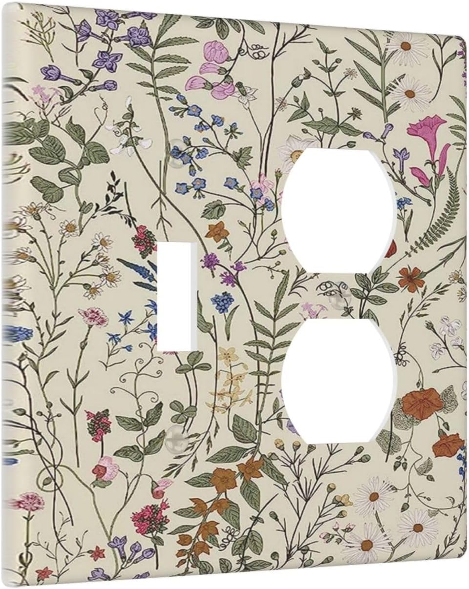 Decorative Outlet Covers Rustic Beige Wildflower Flowers 2 Gang Wall Plate Cover Single Toggle Duplex Combo Two Switch Light Switch Cover Plate Jumbo Dual GFCI Faceplate