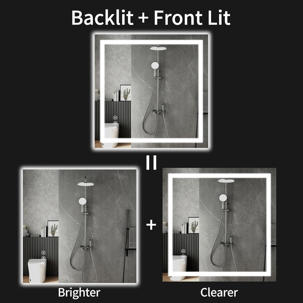 36"x36" LED Bathroom Mirror with Lights, Dimmable, Anti-Fog, Lighted Bathroom Vanity Mirror for Wall, Backlit + Front Lit, Memory Function, Shatter-Proof, Tempered Glass