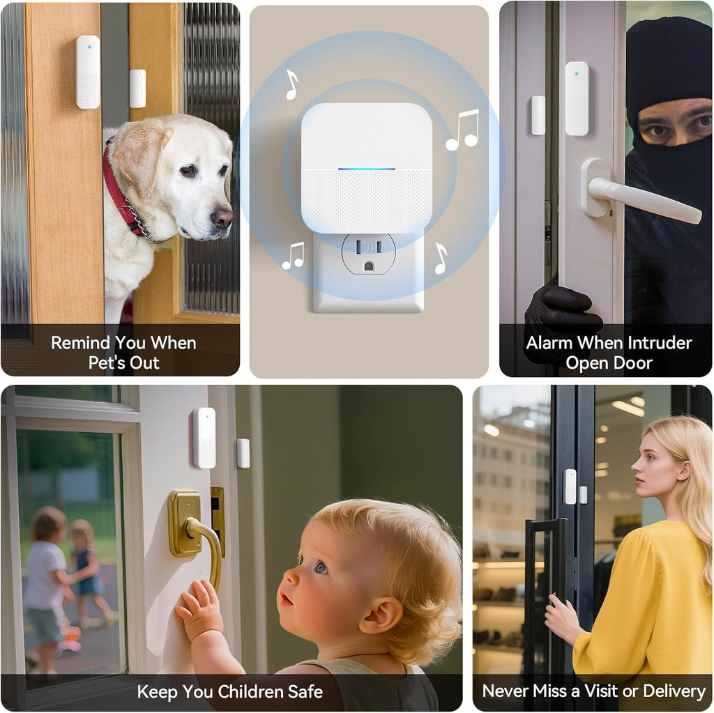 AIDA Door Alarms When Opened Wireless Ring Chime Sensor Alarm for Business/Home/Kids - 600ft Range, 58 Ringtones, 5 Volume Levels, Open Alert, Easy Install (1 Receiver + 3 Sensor)