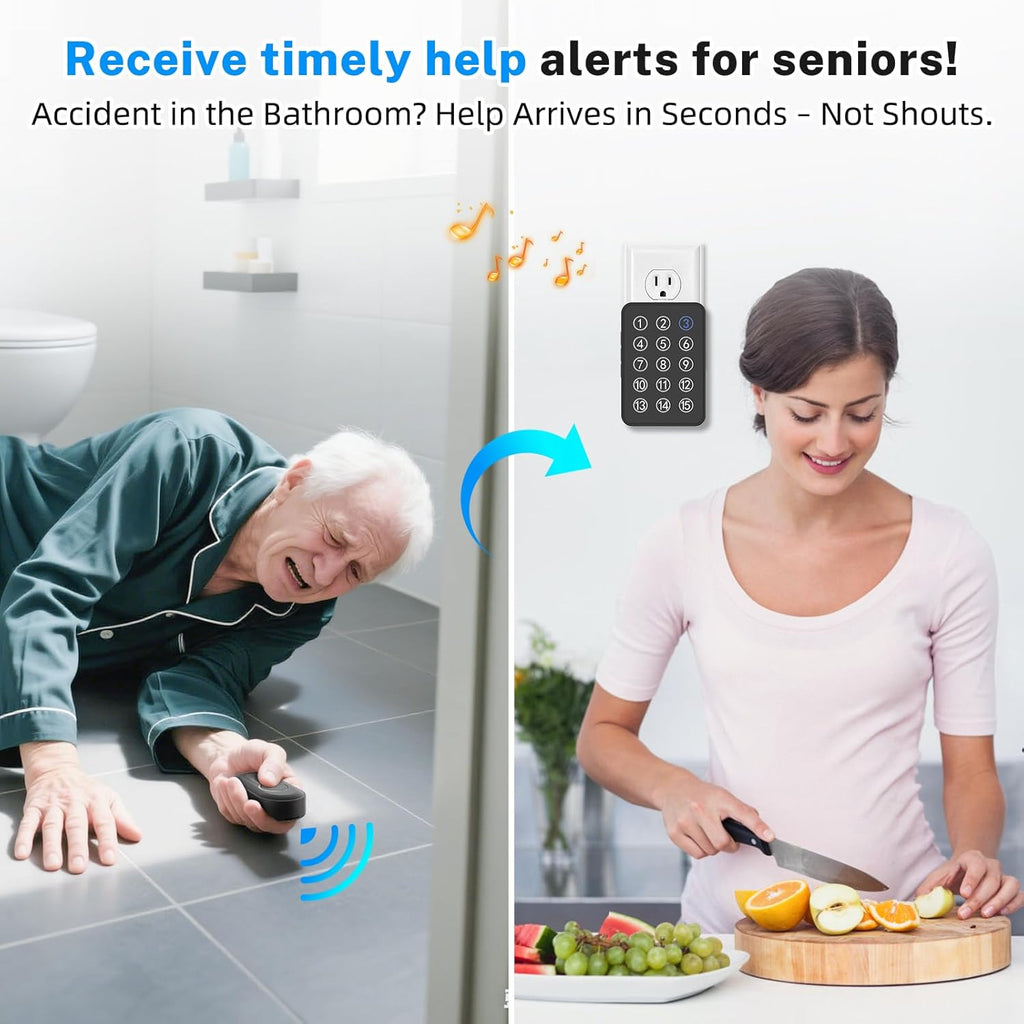 Wireless Caregiver Pager - 500ft Range Nurse Call System with LED Display, 15 Waterproof Call Buttons & 1 Receiver for Elderly, Patients, Disabled at Home, Hospital, Clinic