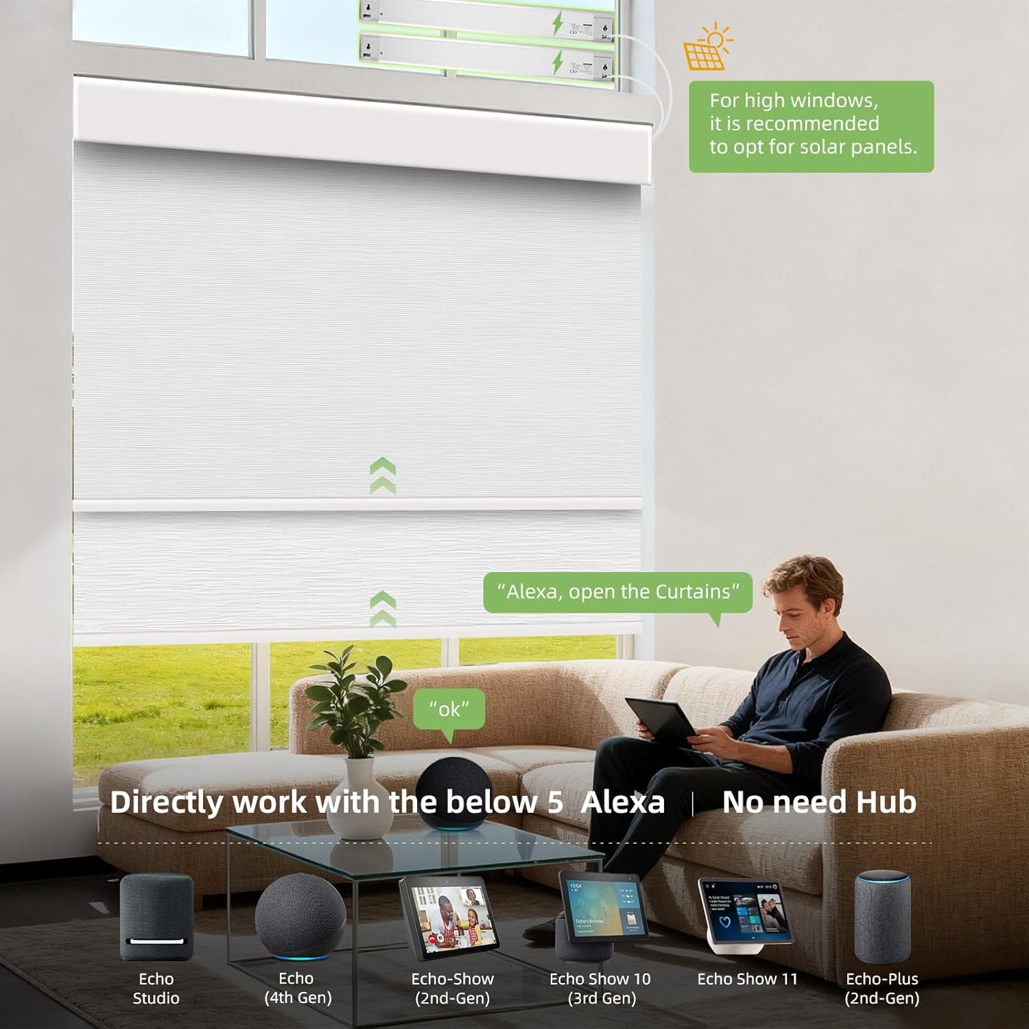 ZSTARR Motorized Day and Night Dual Smart Blind for Window with Valance Rechargeable Motor,Blackout Roller Shade Custom Size,with Valance Suitable for Home,Office (Full Blackout White)