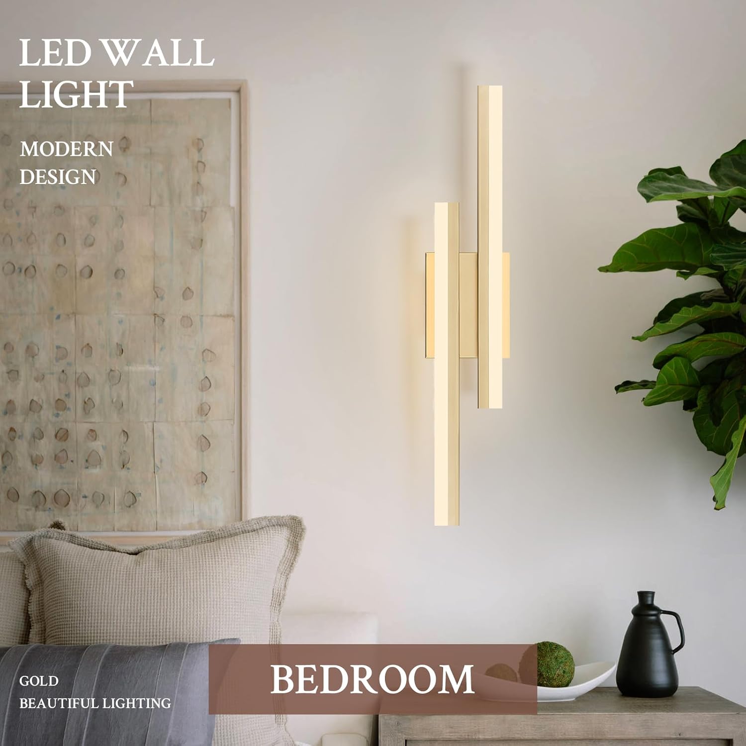 LED Wall Sconce Gold Modern Remote Wall Light Fixtures for Living Room, Dimmable LED Vanity Light Indoor Remote Wall Sconce for Bedside Bedroom Bathroom Dining Room, 23.6inch 1 Pack