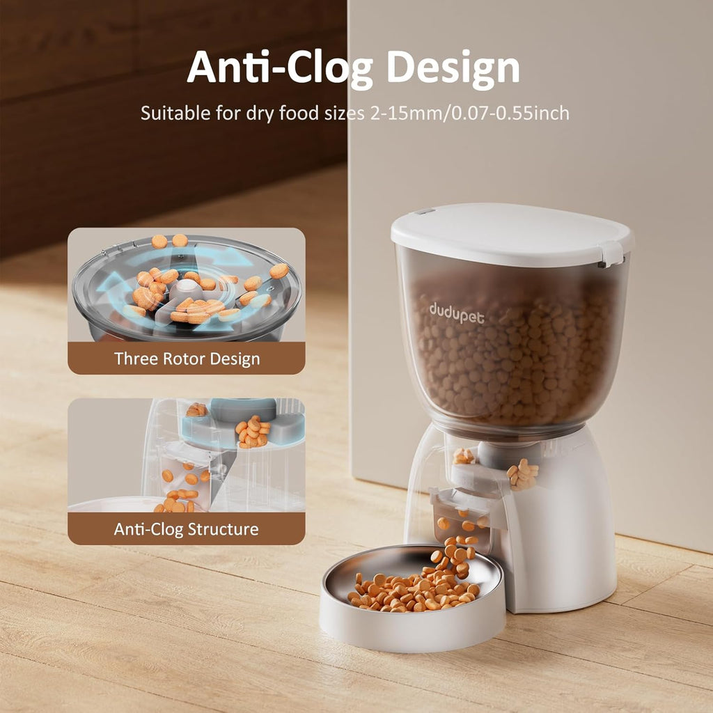 5L/21 Cup Automatic Cat Feeder, Timed Cat Food Dispenser, Automatic Pet Feeders Up to 6 Meals 1-20 Portion, Dual Power Supply Cats Feeder with Stainless Steel, Pet Dry Food Dispenser for Cats & Puppy