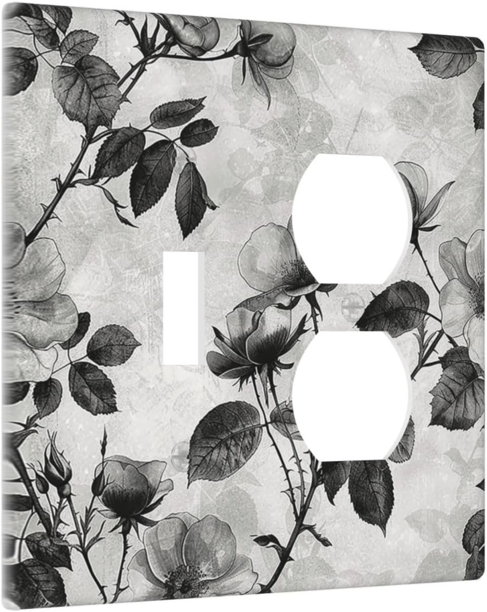 Wallplates Black Breezy Watercolor Garden Floral 1 Toggle 1 Duplex Switch Plate Electrical GFCI Faceplate Decorative Light Switch Covers for Bedroom Home Decor