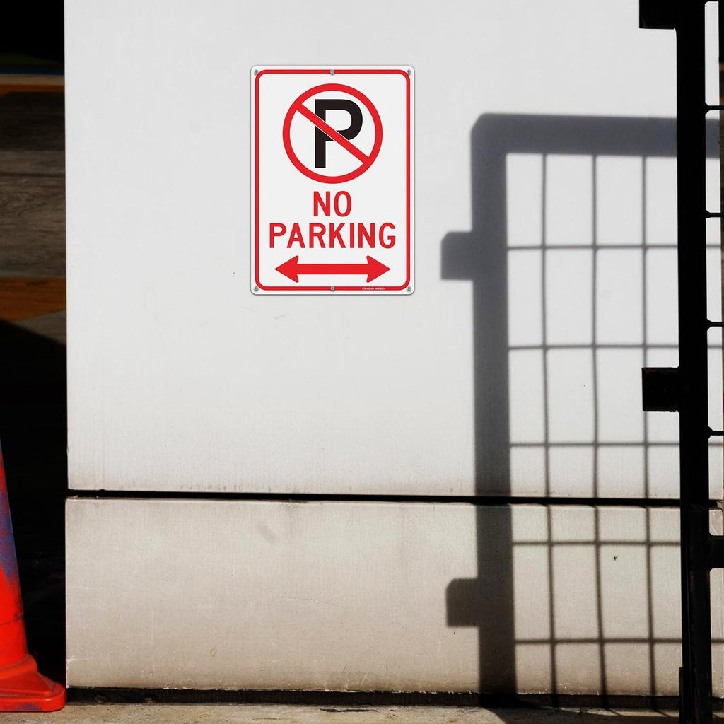 GicnKeuz No Parking Signs with Arrow,14×10 Inches No parking sign .040 Reflective Aluminum,Waterproof and Fade Resistant,6 Pre-drilled holes,Easy to Install,Indoors and Outdoors Use(2-pack)
