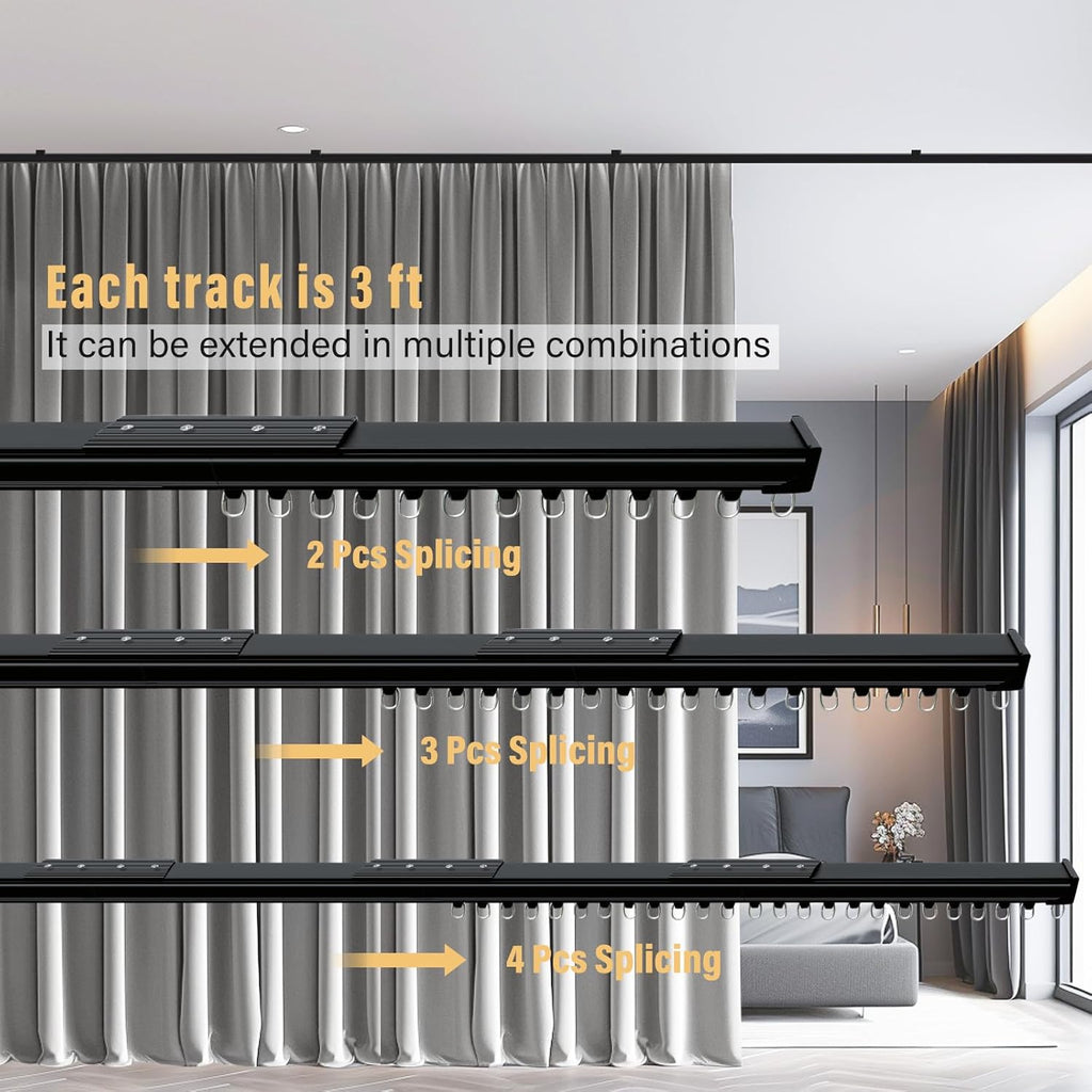 Ceiling Curtain Tracks,Curtain Track Wall Mount,Track Curtains Rod Ceilings Mount Heavy Duty Ceiling Tracks for Curtains Room Divider Rod with Hooks,Black 3-18ft