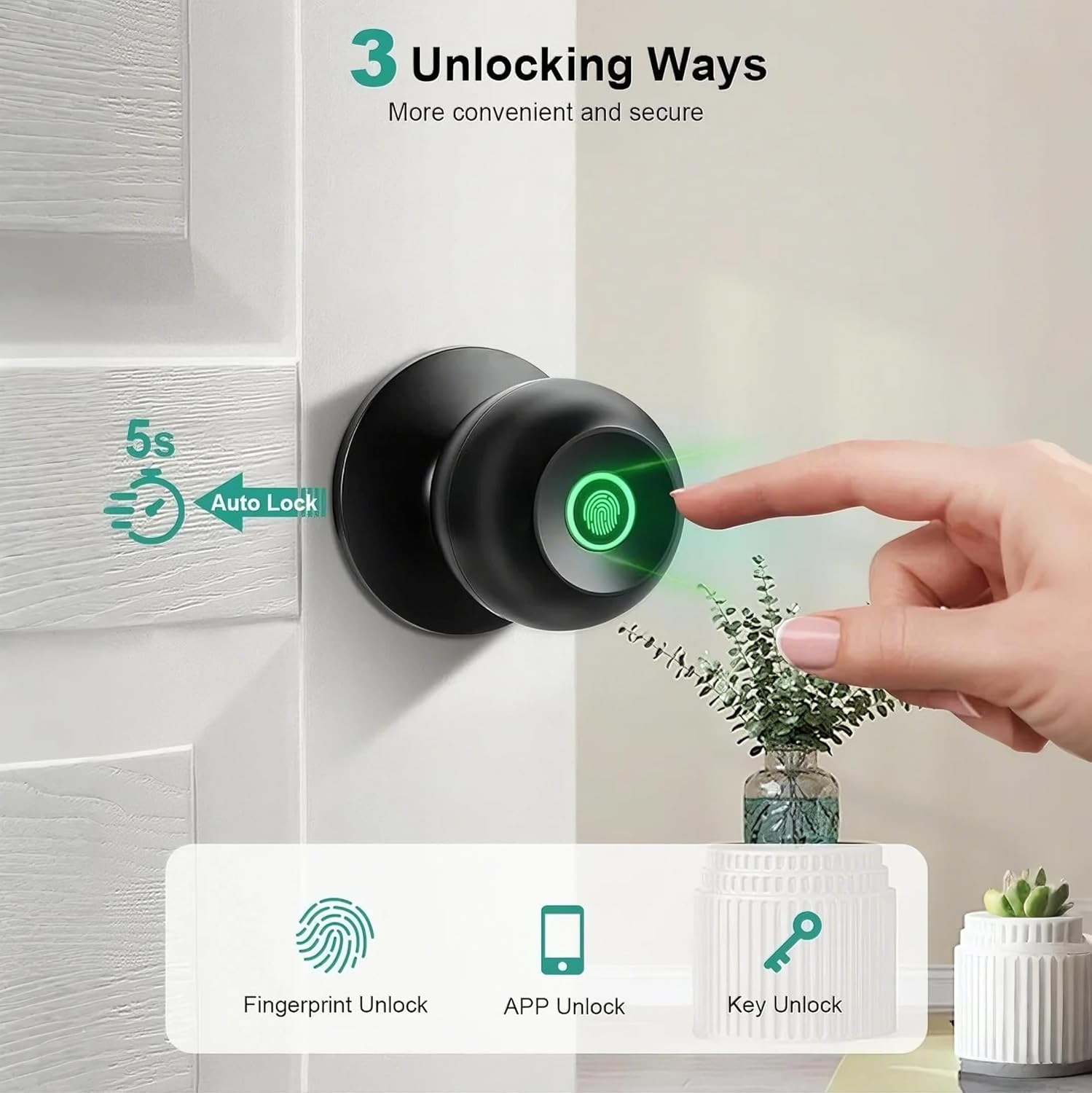 NexusLab Smart Fingerprint Door Lock, 0.5s Fast Fingerprint Scan, APP Remote Control, 3-in-1 Entry(Fingerprint/Key/App), for Home、Bedrooms、Office、Apartment、Garage(Matte Black)