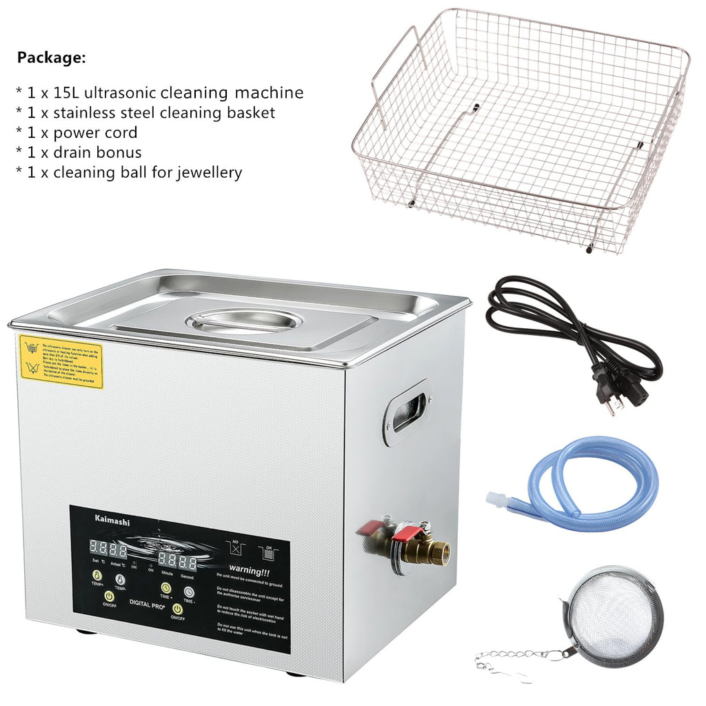 Ultrasonic Cleaning Machine 15L, Ultrasound Cleaner Digital Sonic Washer with Timer and Heater for Carburetor Carb Parts Tools Retainer Cleaning