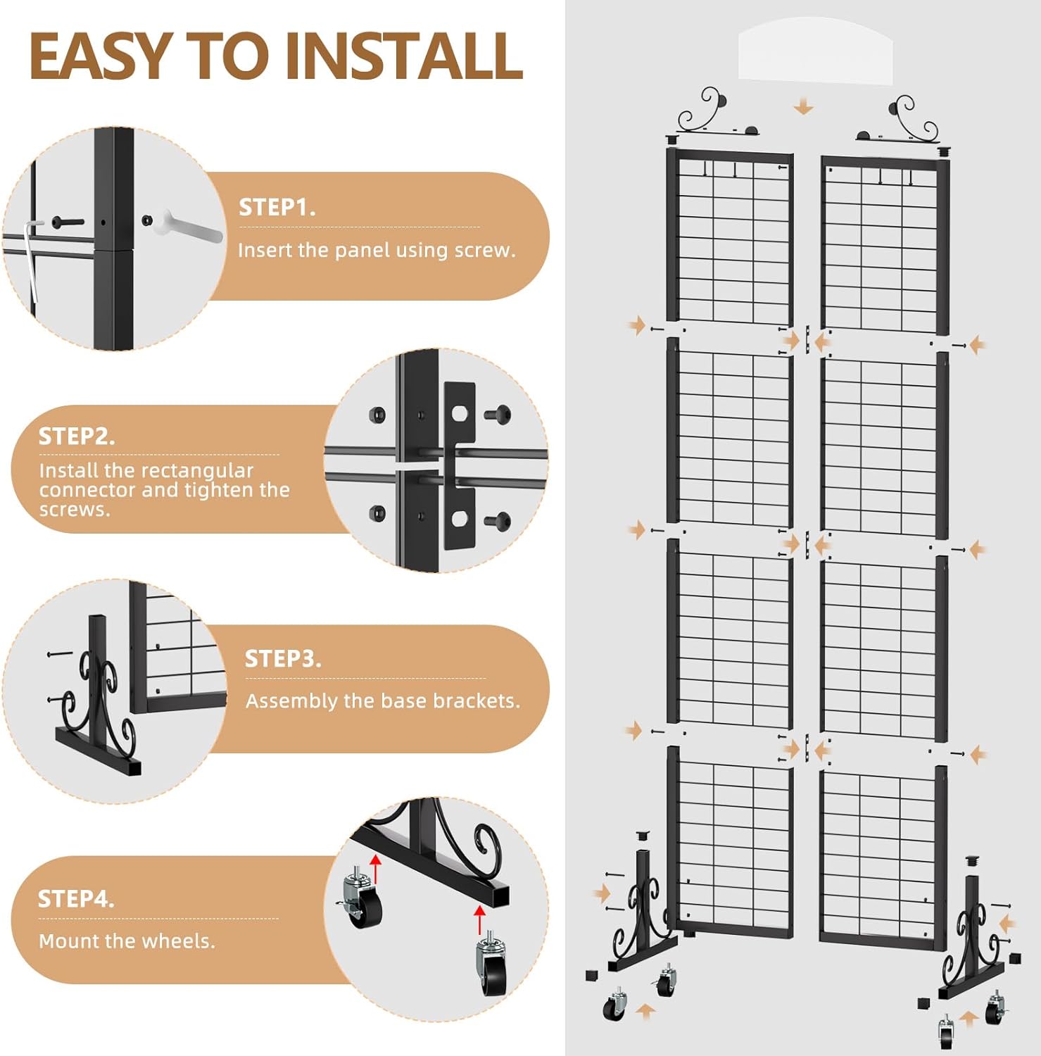 Urban Deco Grid Wall Panel Display Stand, 2.2' x 6.2' FT Gridwall Panel with Extra 8 Hooks, Craft Show Display Rack Black Metal Grids Standing Wire Rack for Retail Merchandise