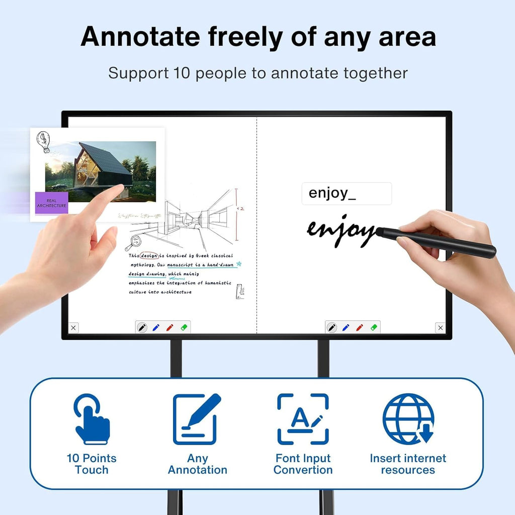 49" 1080P Interactive Smart Board for Classrooms & Office | Wireless Teaching Whiteboard with Touchscreen Android 12, Multi-Device Sharing | Safety-Rated (Board Only)