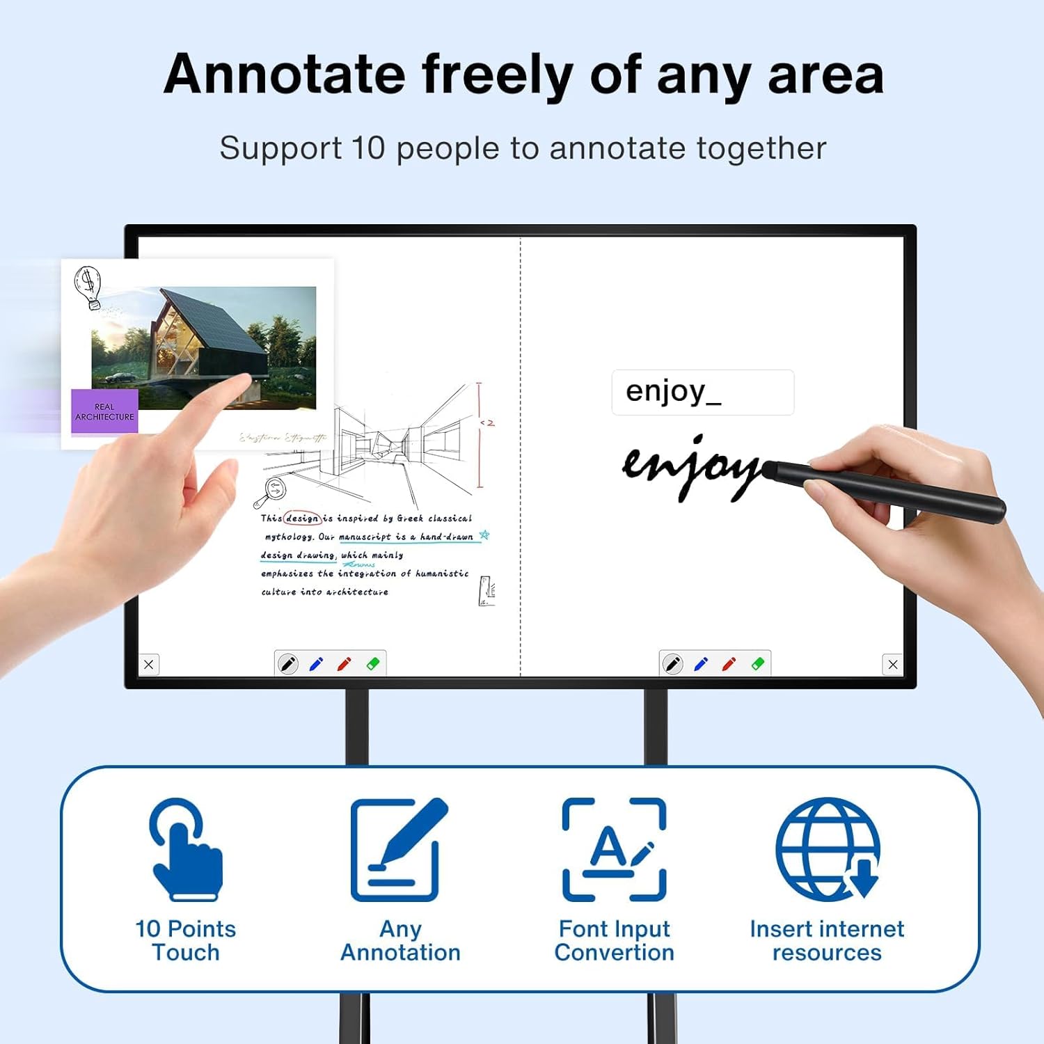 49" 1080P Interactive Smart Board for Classrooms & Office | Wireless Teaching Whiteboard with Touchscreen Android 12, Multi-Device Sharing | Safety-Rated (Board Only)