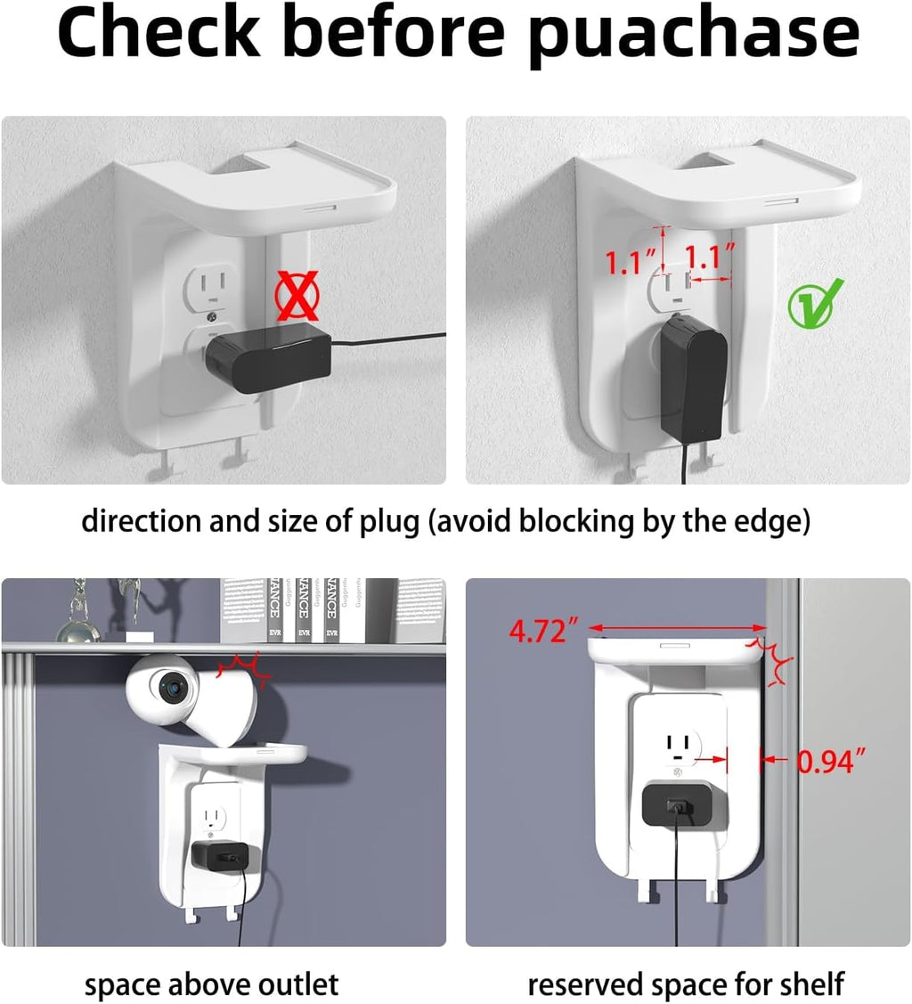 Suptek Wall Outlet Shelf, Home Wall Shelf Organizer for Outlets, Perfect for Bathroom, Kitchen, Bedrooms,Ideal for Cell Phone,Speaker up to 20lbs,with Cable Management and Detachable Hooks,White(S3W)