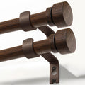 2 Pack Deep Walnut Wood Grain Curtain Rods for Windows 28 to 48 Inches 1" Diameter Heavy Duty Window Curtain Rod Adjustable with Solid Finials for Living Room Bedroom Kitchen Farmhouse Outdoor