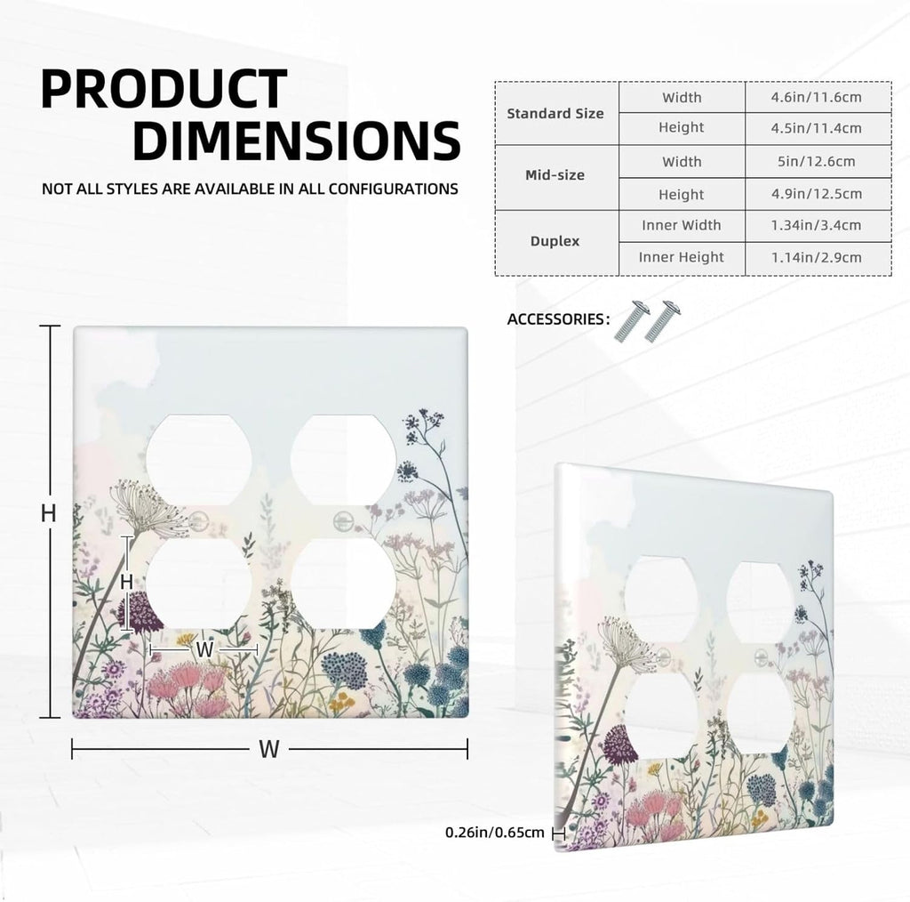 Colorful Wildflower Watercolor Dandelion Floral Outlet Covers 2 Gang Double Duplex Decorative Light Switch Covers Electrical Wallplates Socket Faceplate For Cabin Home Decor