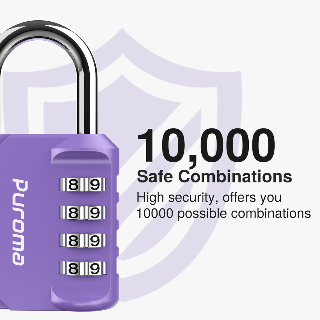Puroma 2 Pack Combination Lock for Locker 4 Digit Outdoor Waterproof Padlock for School, Gym, Sports, Fence, Toolbox, Gate, Case, Outdoor, Hasp Storage (Purple)