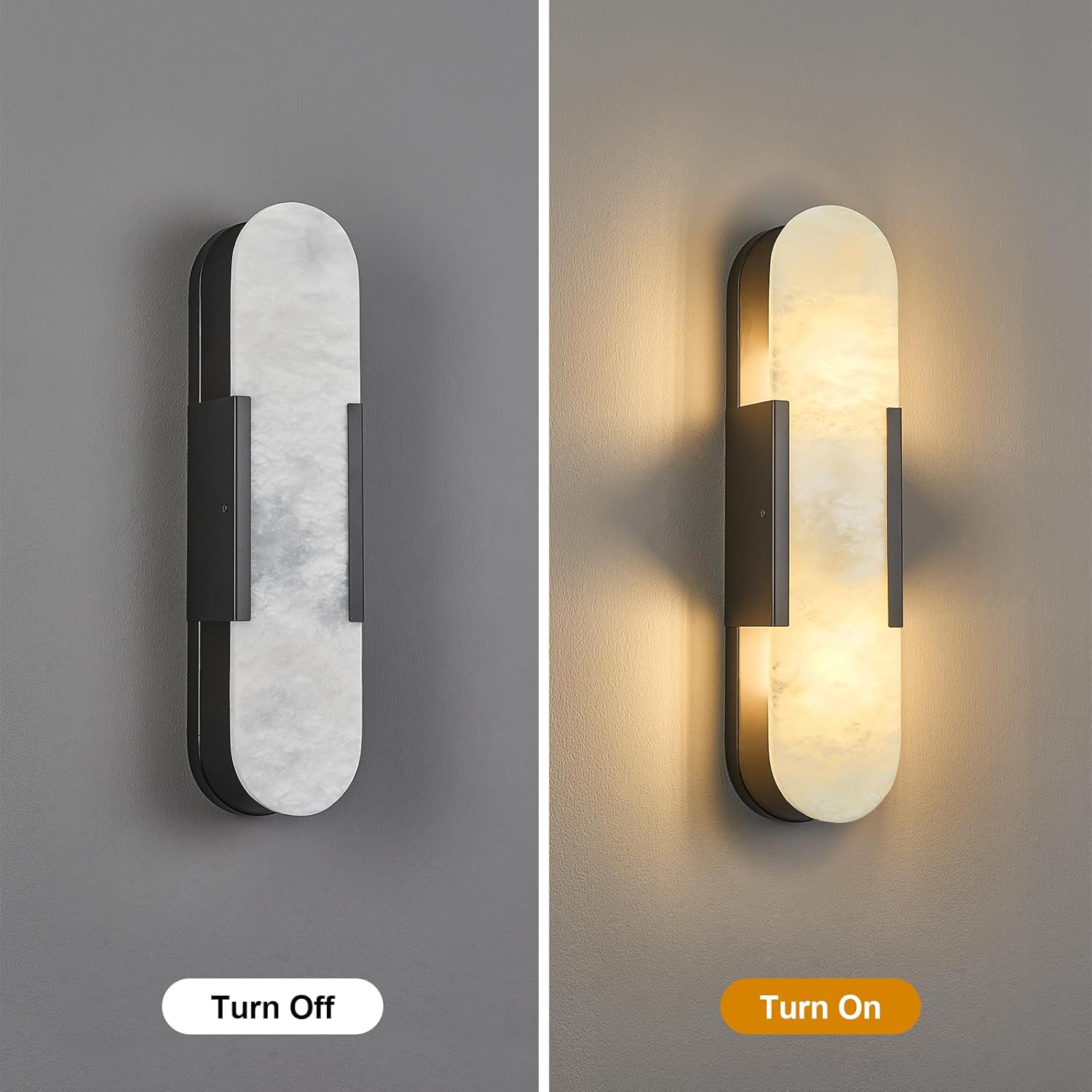 Alabaster Wall Sconce, Modern Natural Marble Wall Sconces for Indoor Lighting, 19.7 in Black Wall Lights for Bathroom Dining Room Stairs Bedroom (1-Pack)