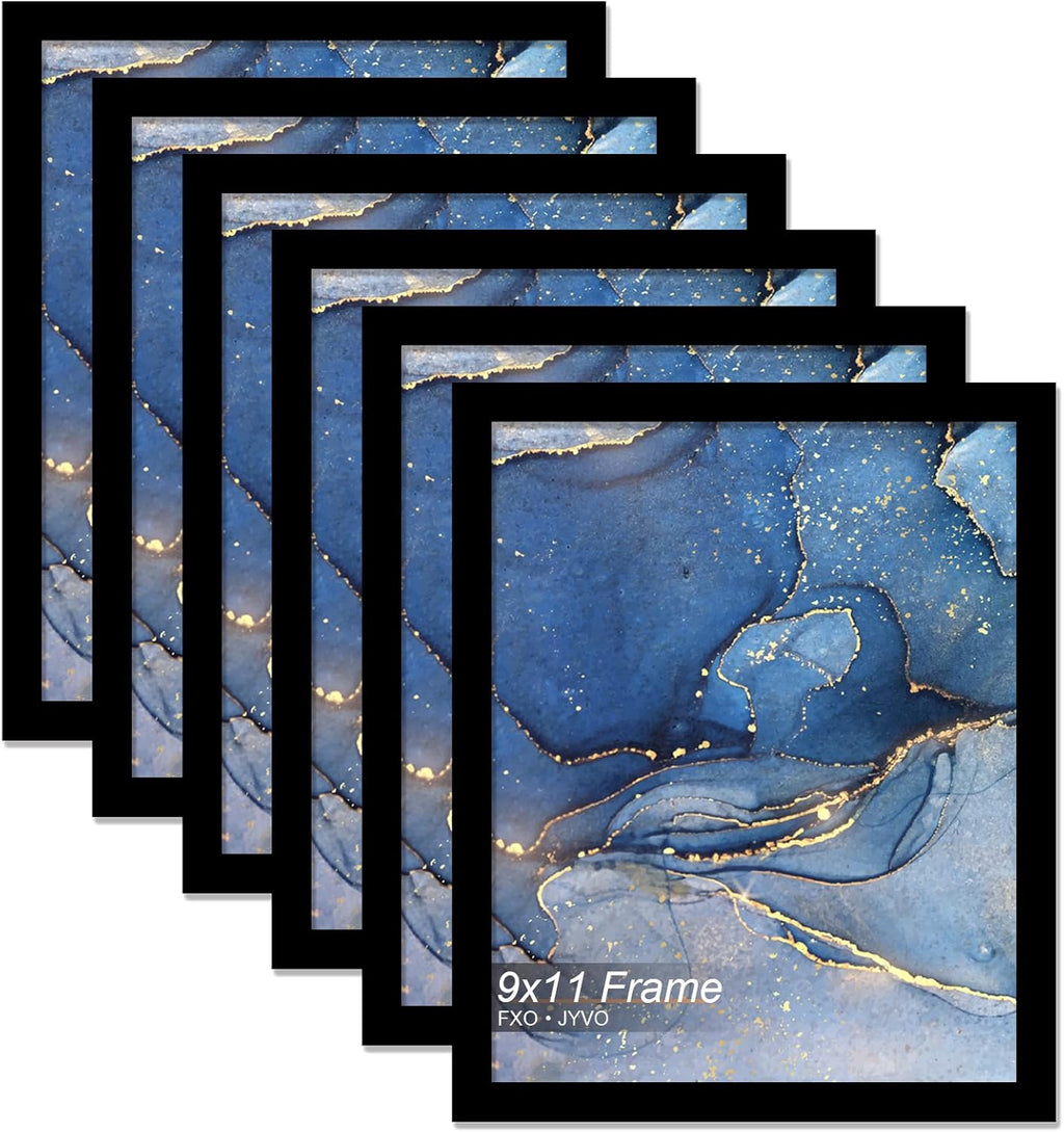 9x11 Picture Frame Set of 6, Black Frame for 9 x 11 Inch Picture Poster Photo, Light Weight and High Transparent 9 by 11 Frame for Wall - 6 Pack/Black/9"x11"