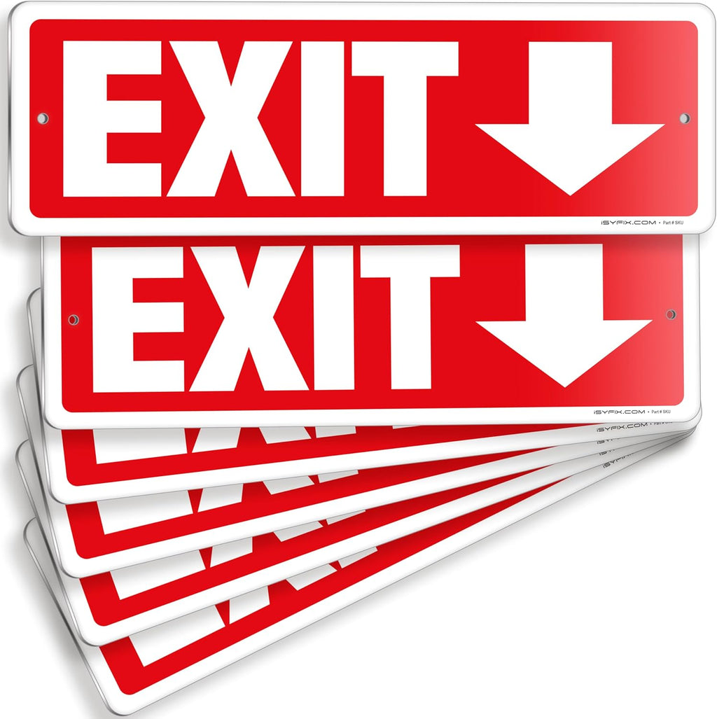 iSYFIX Exit Signs 6 Pack 12x4 Inch with Directional Down Arrows - Rust Free Aluminum, Laminated for UV, Weather, Scratch Resistance - Ideal for Offices, Schools, Theaters, Restaurants