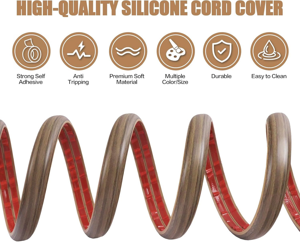 Floor Cord Cover Self Adhesive Cord Hider,3.3FT Cable Management, Extension Strip Protector for Wires, Prevent Cable Trips for Offices, Gyms, Exhibitions Cavity:0.47"(W) x0.35(H) Woodsmokedbrown