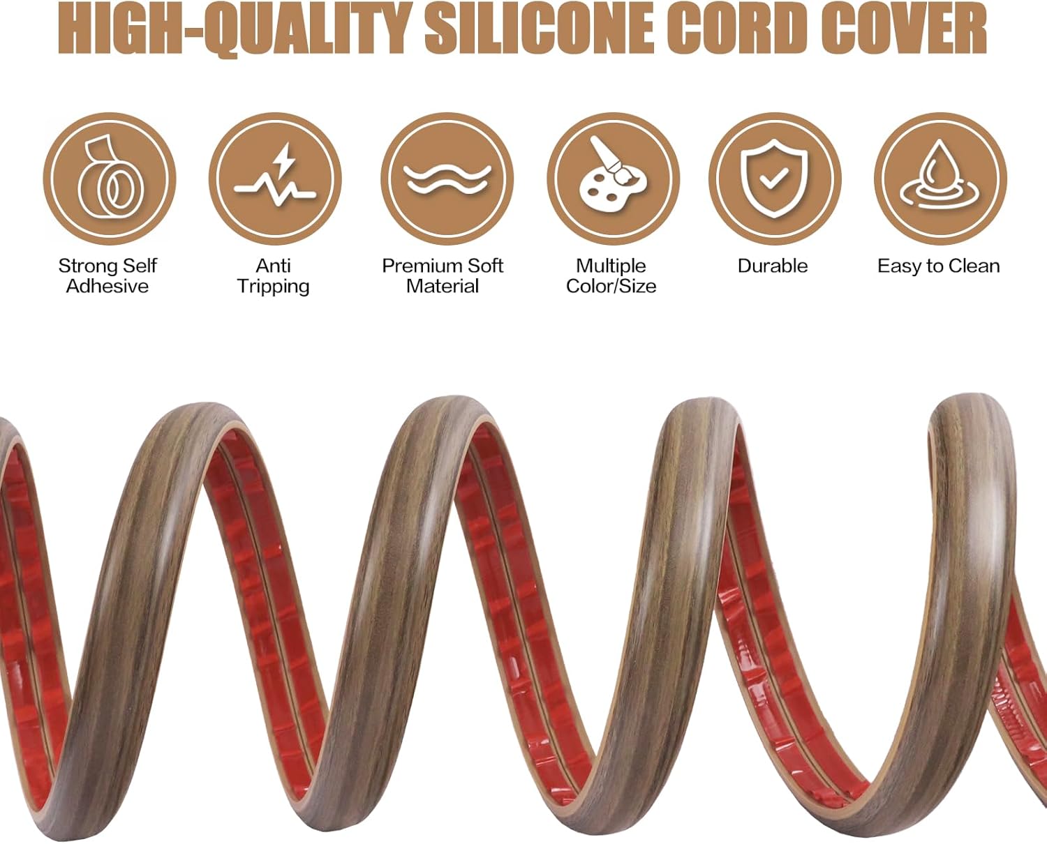 Floor Cord Cover Self Adhesive Cord Hider,3.3FT Cable Management, Extension Strip Protector for Wires, Prevent Cable Trips for Offices, Gyms, Exhibitions Cavity:0.47"(W) x0.35(H) Woodsmokedbrown